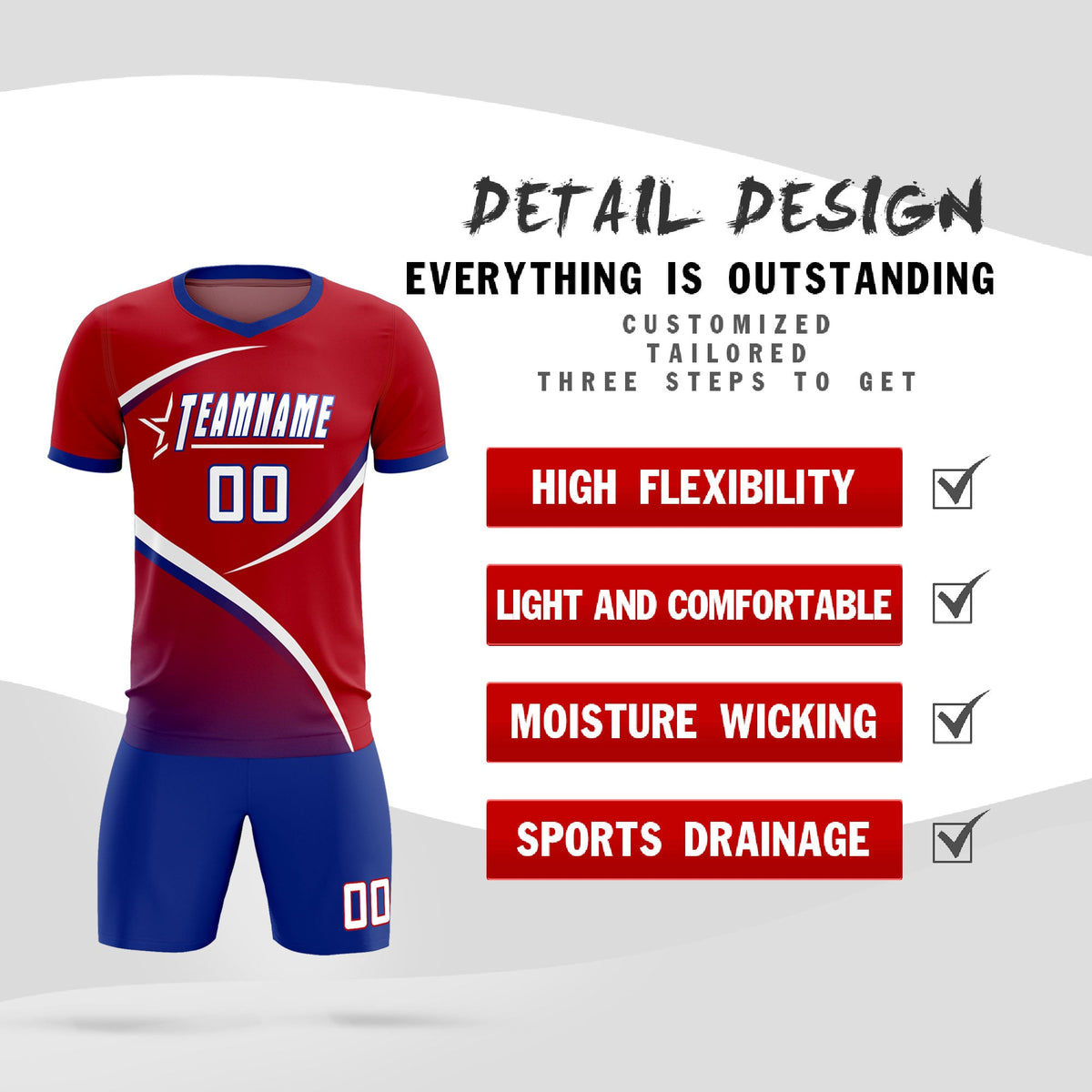 Custom Red Royal Color Block Training Uniform For Men Football Kits Jersey