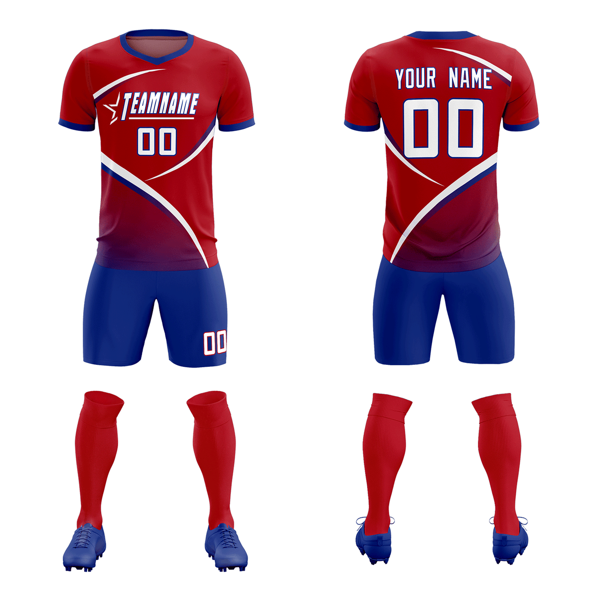 Custom Red Royal Color Block Training Uniform For Men Football Kits Jersey
