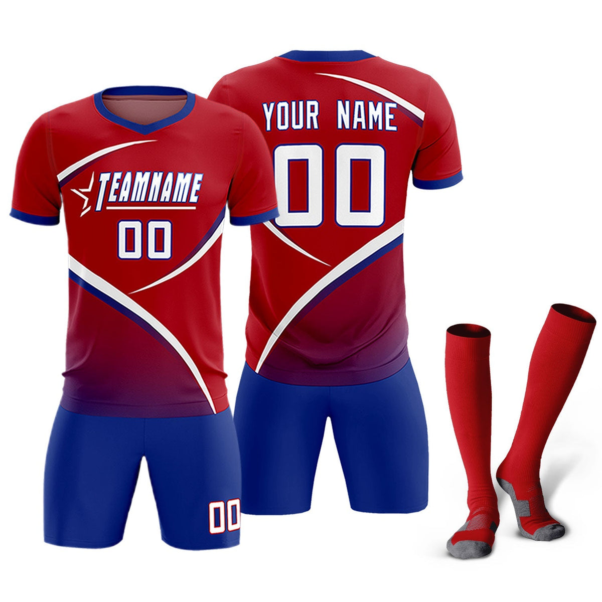 Custom Red Royal Color Block Training Uniform For Men Football Kits Jersey