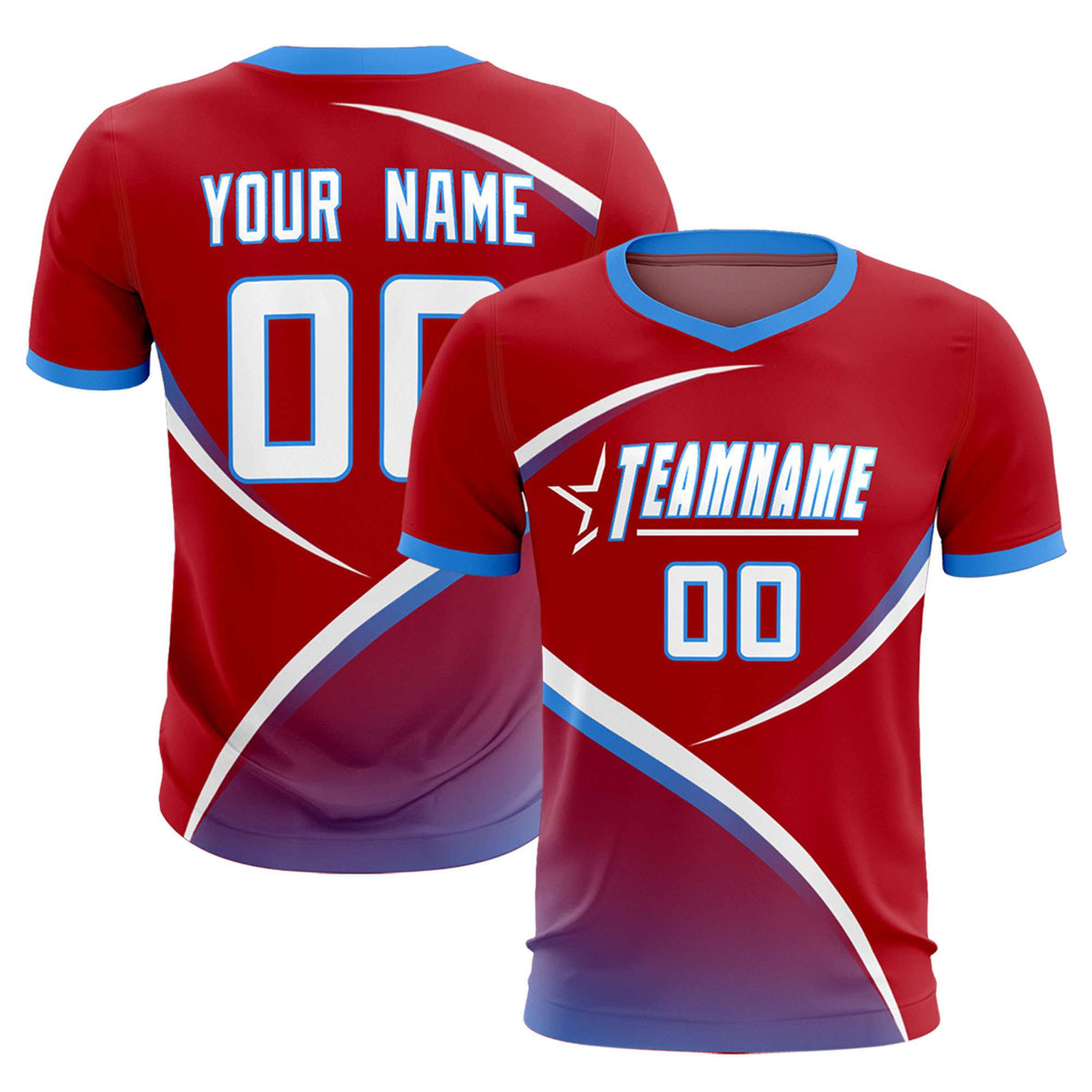 Custom Red Powder Blue Color Block Training Uniform For Men Football Kits Jersey