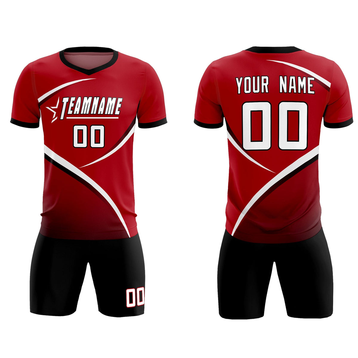 Custom Red Black Color Block Training Uniform For Men Football Kits Jersey