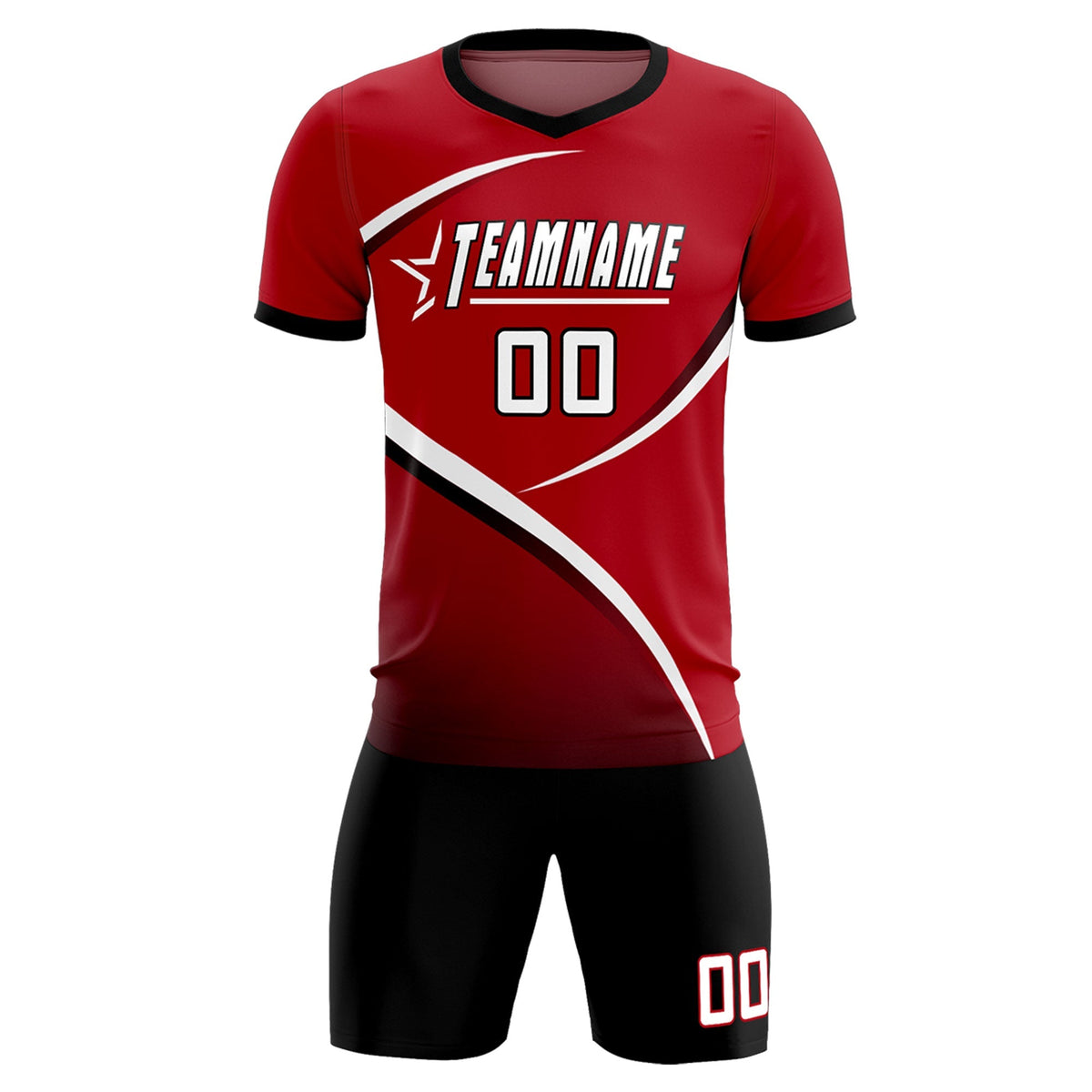 Custom Red Black Color Block Training Uniform For Men Football Kits Jersey