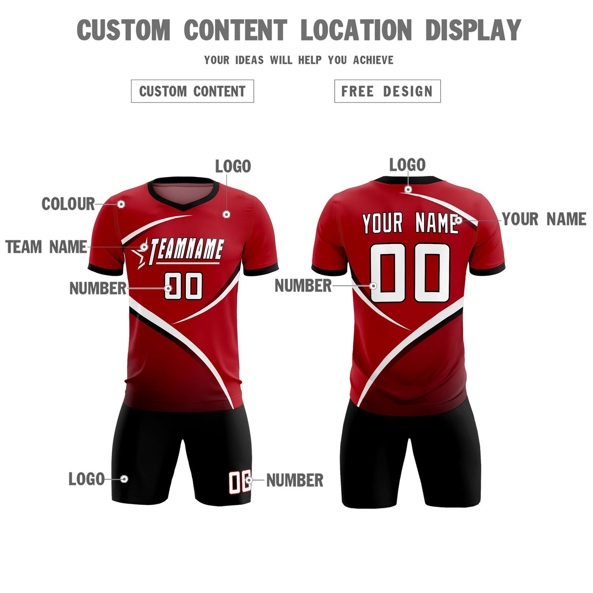 Custom Red Black Color Block Training Uniform For Men Football Kits Jersey