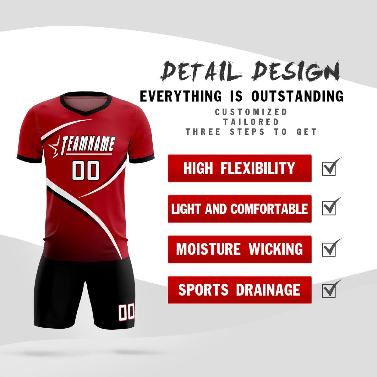 Custom Red Black Color Block Training Uniform For Men Football Kits Jersey