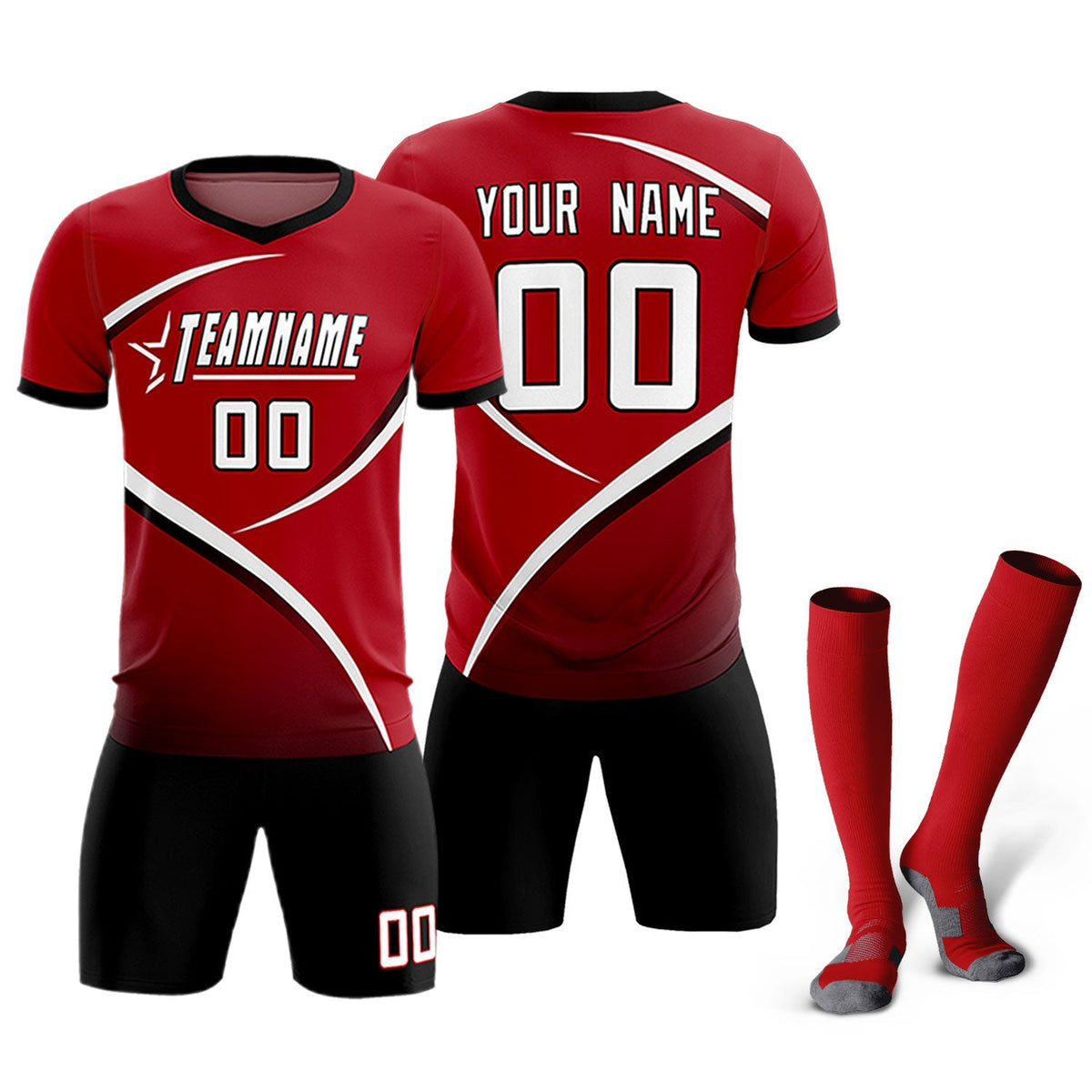 Custom Red Black Color Block Training Uniform For Men Football Kits Jersey