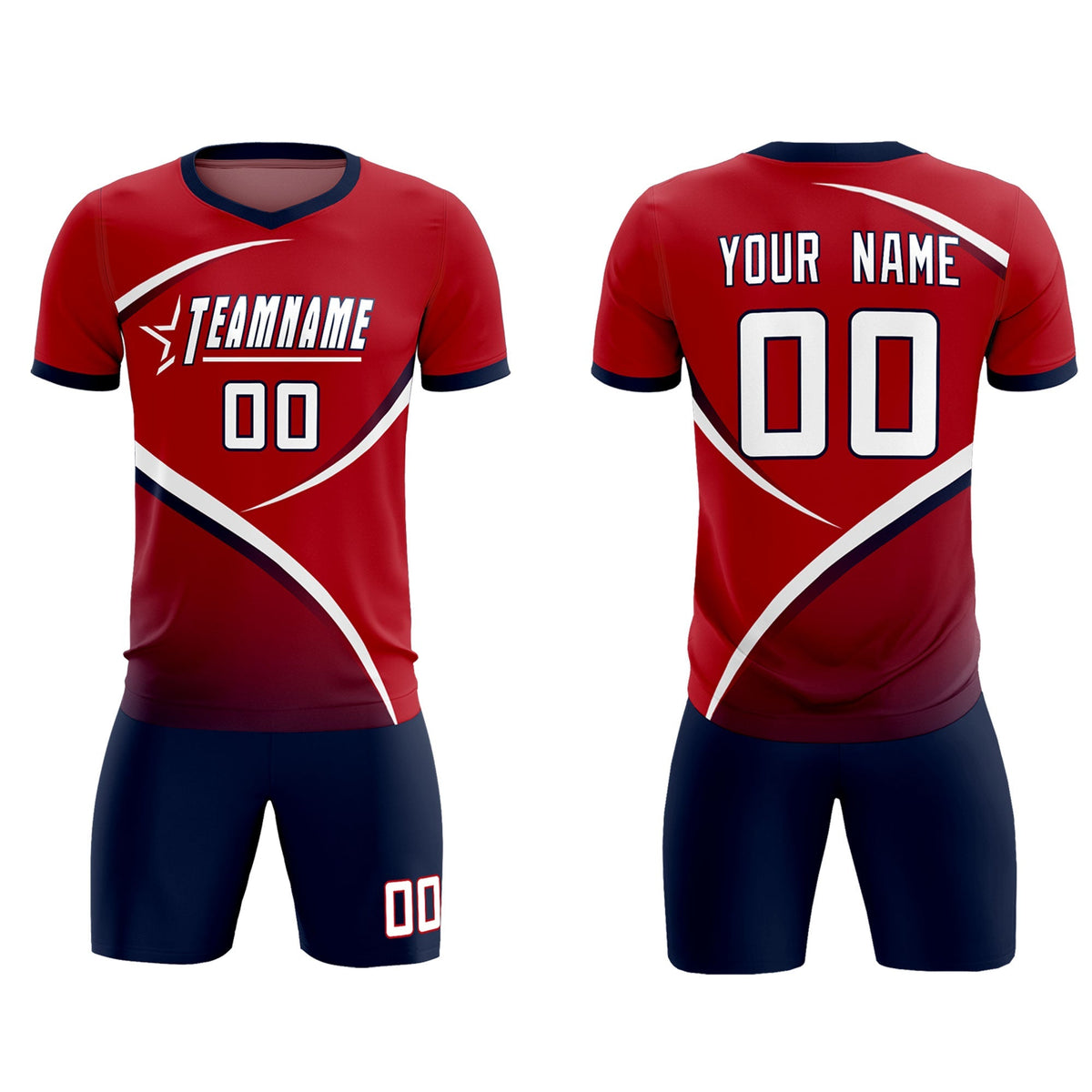 Custom Red Navy Color Block Training Uniform For Men Football Kits Jersey