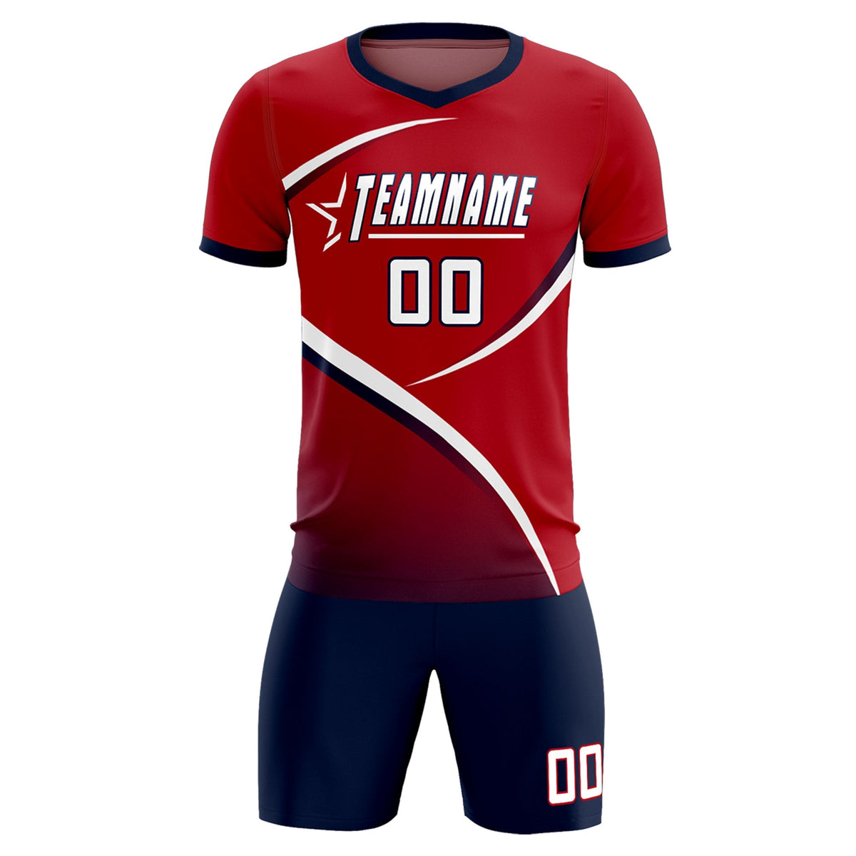 Custom Red Navy Color Block Training Uniform For Men Football Kits Jersey