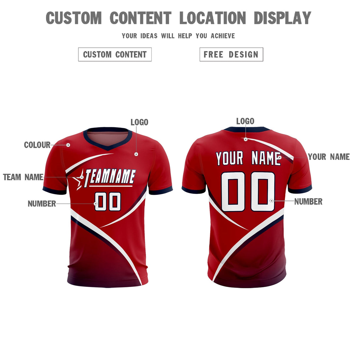 Custom Red Navy Color Block Training Uniform For Men Football Kits Jersey