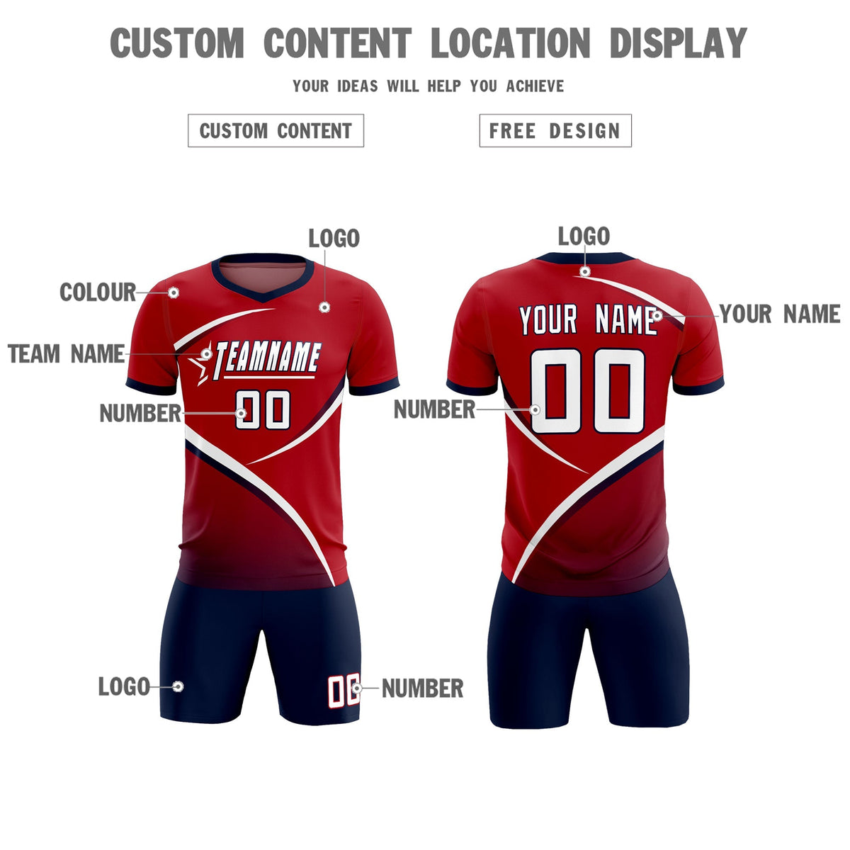 Custom Red Navy Color Block Training Uniform For Men Football Kits Jersey