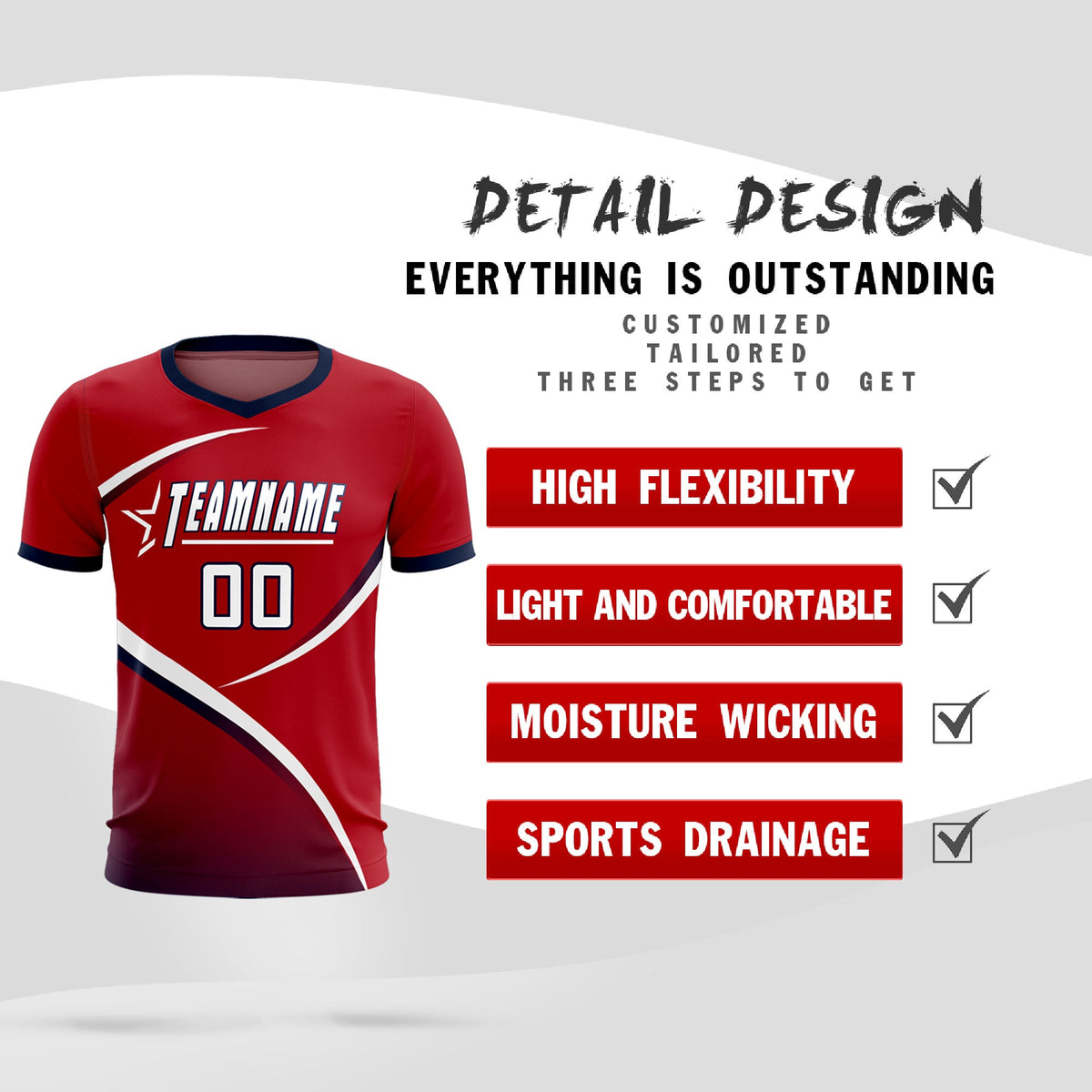 Custom Red Navy Color Block Training Uniform For Men Football Kits Jersey