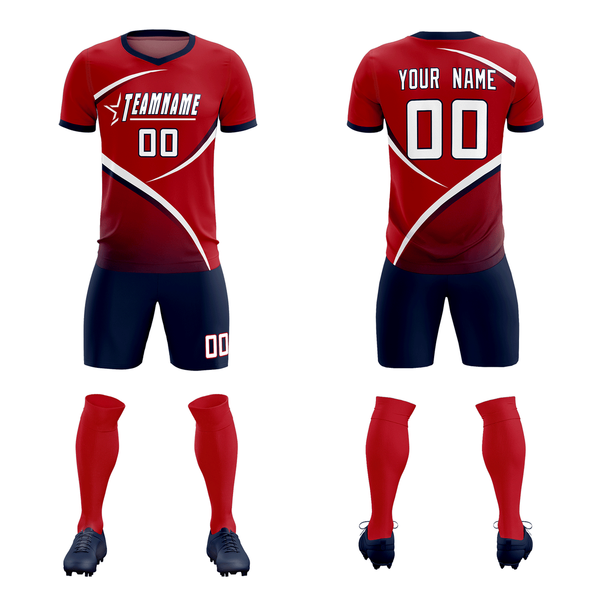 Custom Red Navy Color Block Training Uniform For Men Football Kits Jersey