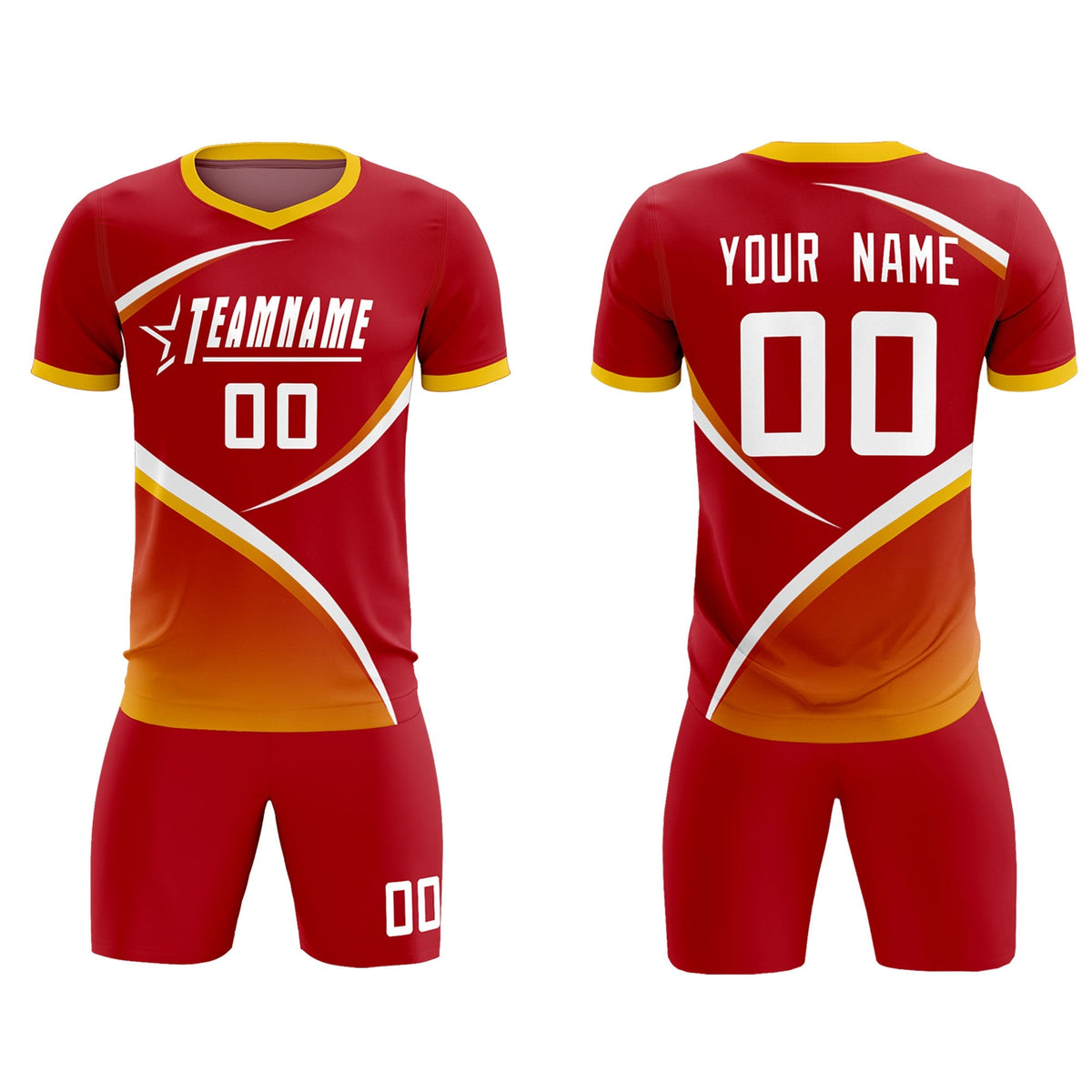 Custom Red Gold Color Block Training Uniform For Men Football Kits Jersey