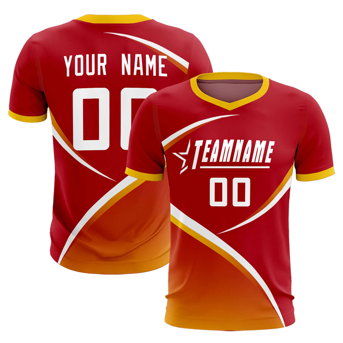 Custom Red Gold Color Block Training Uniform For Men Football Kits Jersey