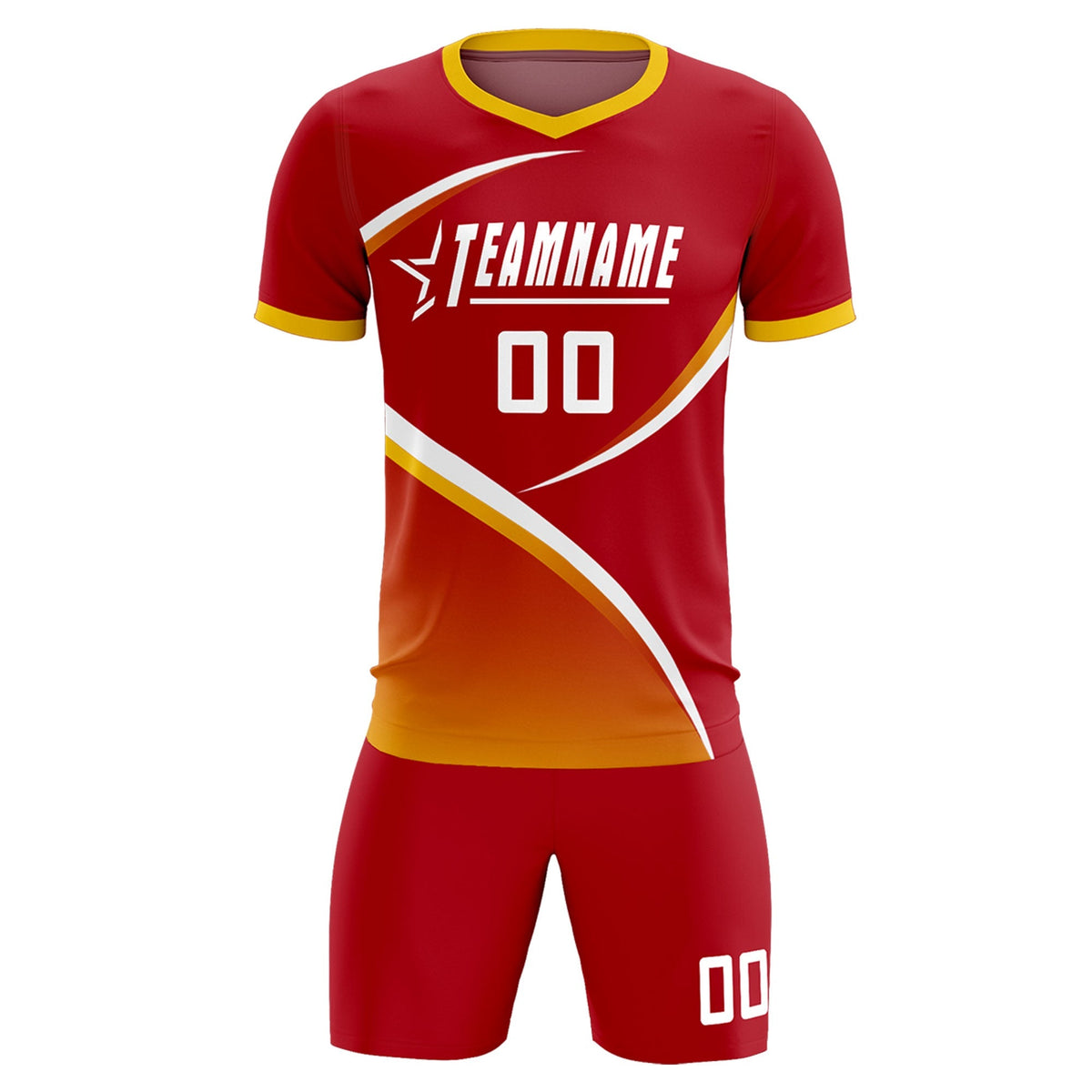 Custom Red Gold Color Block Training Uniform For Men Football Kits Jersey