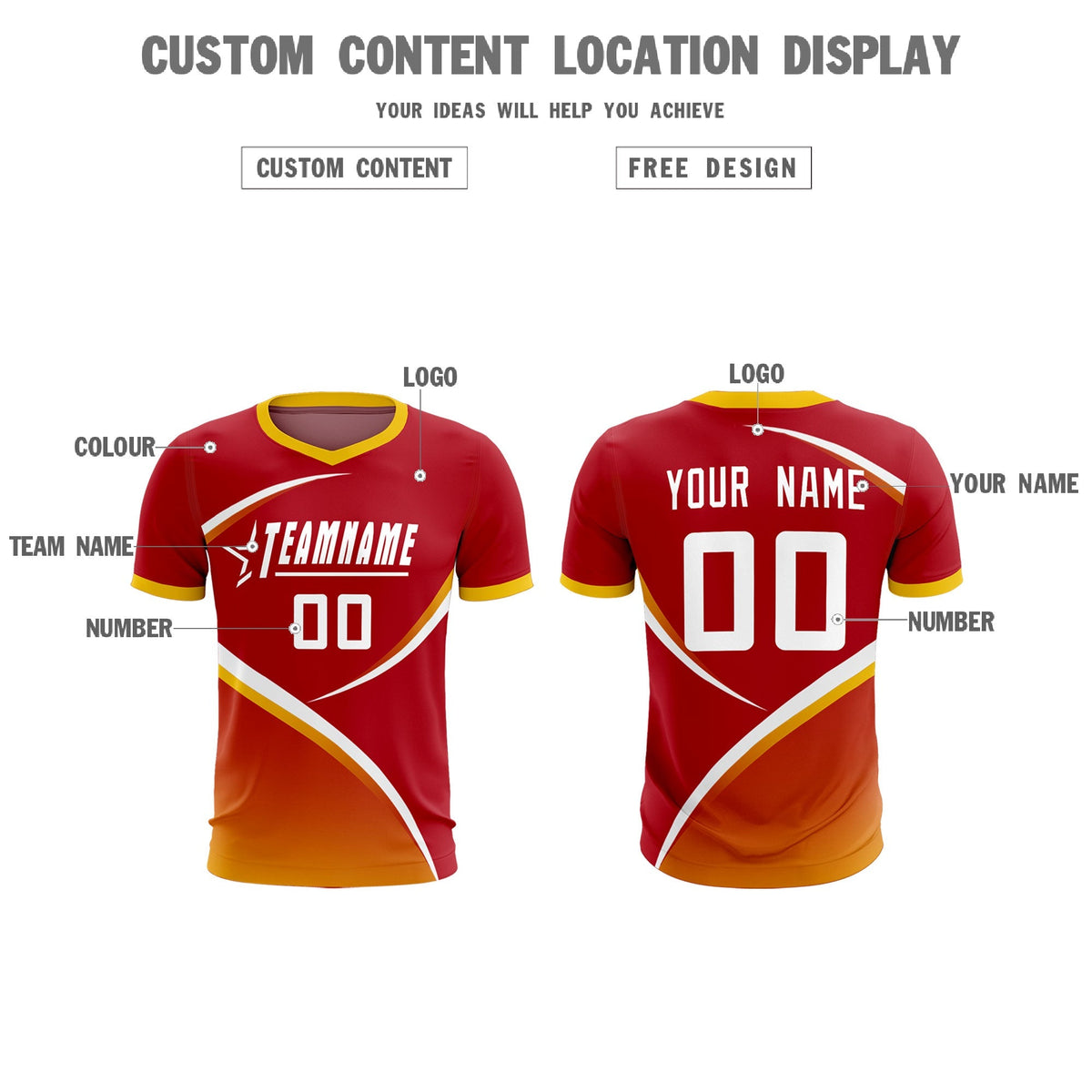 Custom Red Gold Color Block Training Uniform For Men Football Kits Jersey