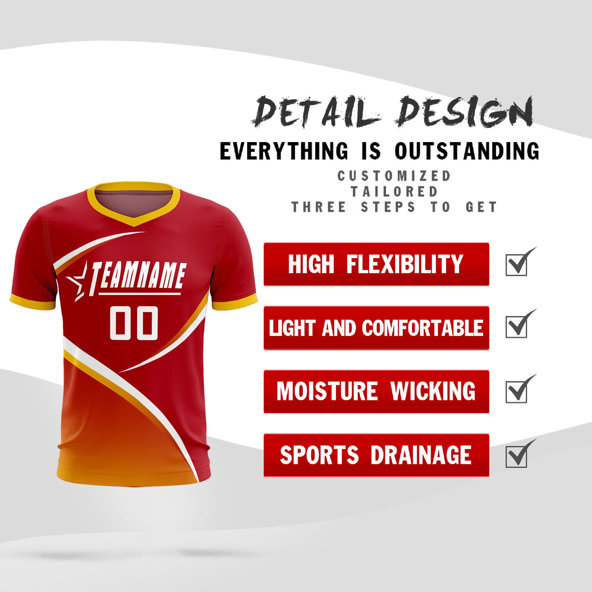 Custom Red Gold Color Block Training Uniform For Men Football Kits Jersey