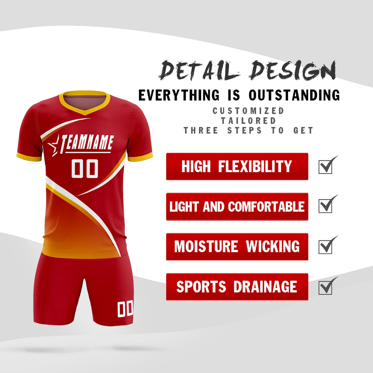 Custom Red Gold Color Block Training Uniform For Men Football Kits Jersey