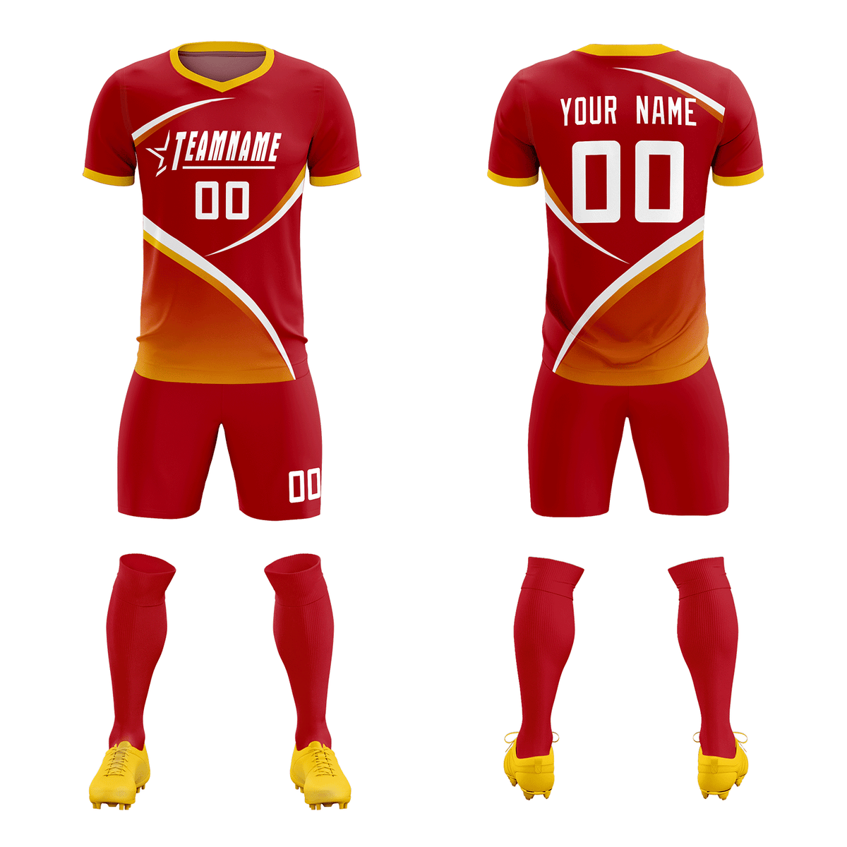 Custom Red Gold Color Block Training Uniform For Men Football Kits Jersey