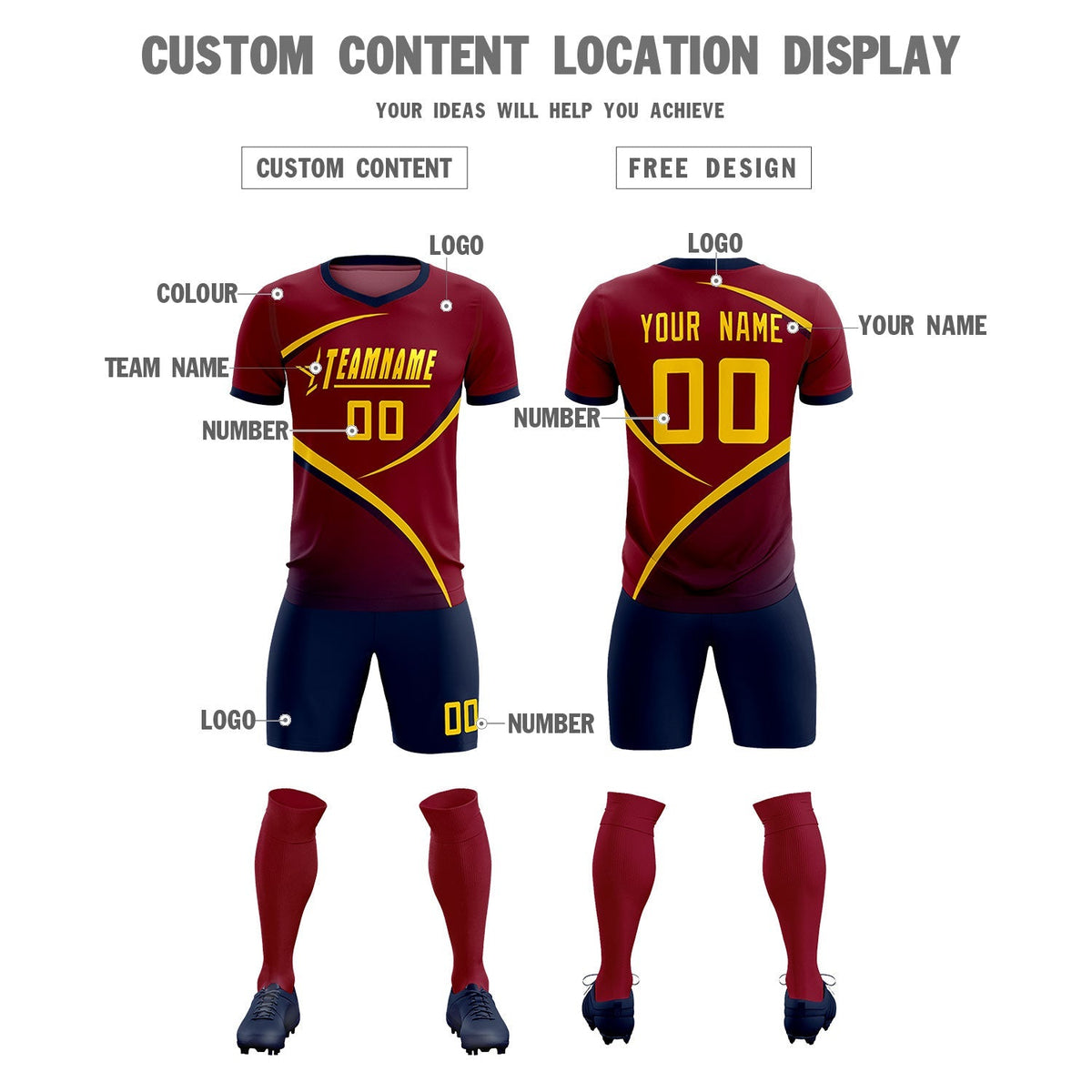 Custom Crimson Navy Color Block Training Uniform For Men Football Kits Jersey