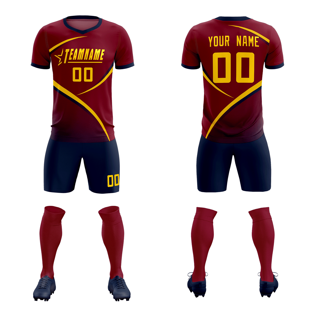 Custom Crimson Navy Color Block Training Uniform For Men Football Kits Jersey
