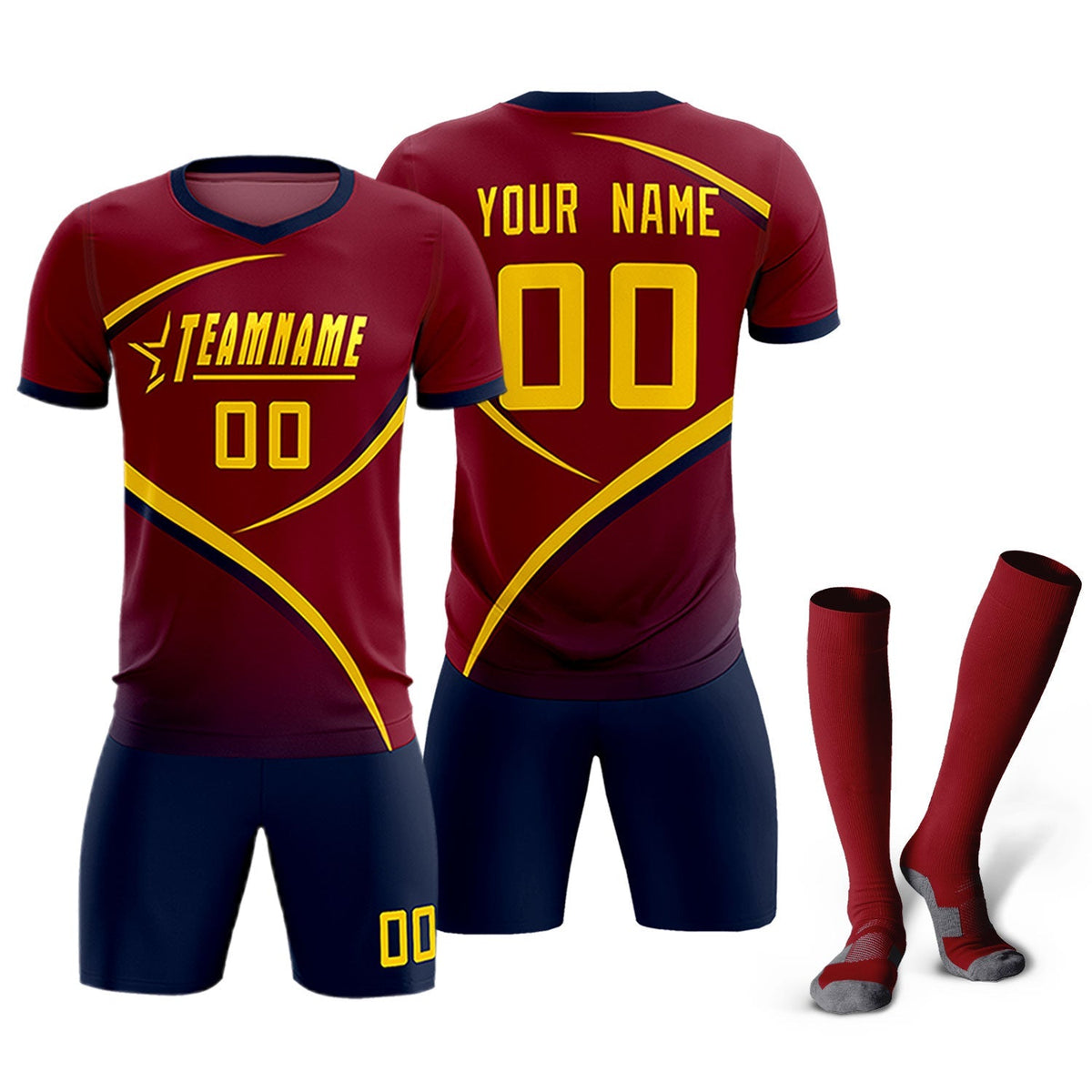 Custom Crimson Navy Color Block Training Uniform For Men Football Kits Jersey