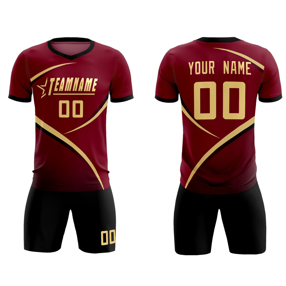 Custom Crimson Black Color Block Training Uniform For Men Football Kits Jersey