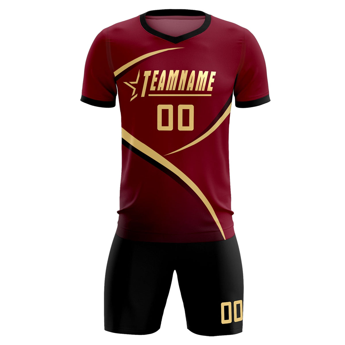 Custom Crimson Black Color Block Training Uniform For Men Football Kits Jersey