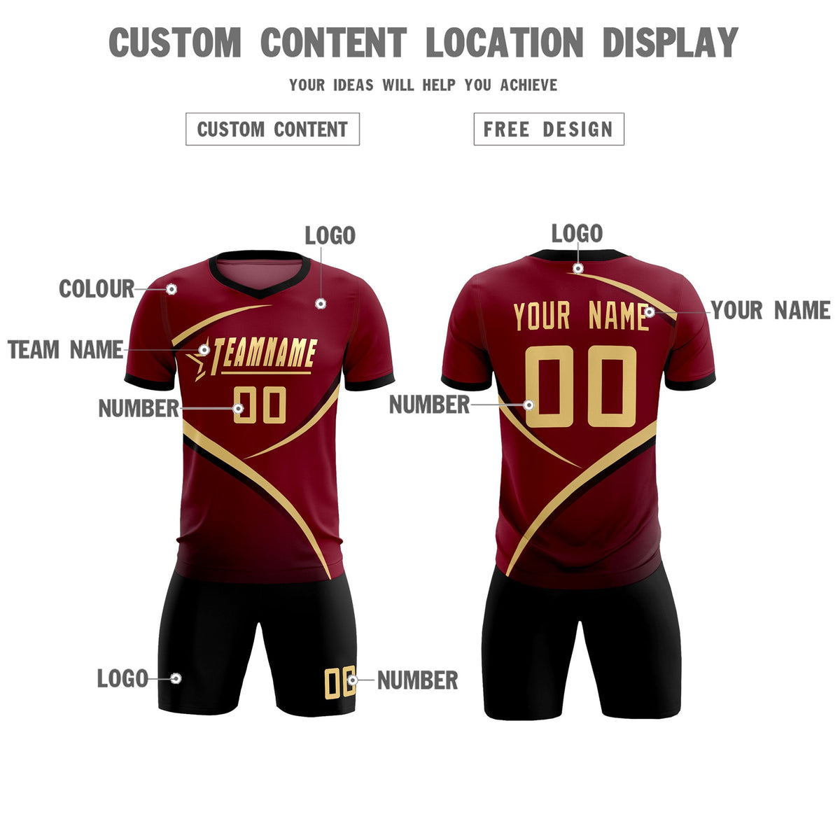 Custom Crimson Black Color Block Training Uniform For Men Football Kits Jersey