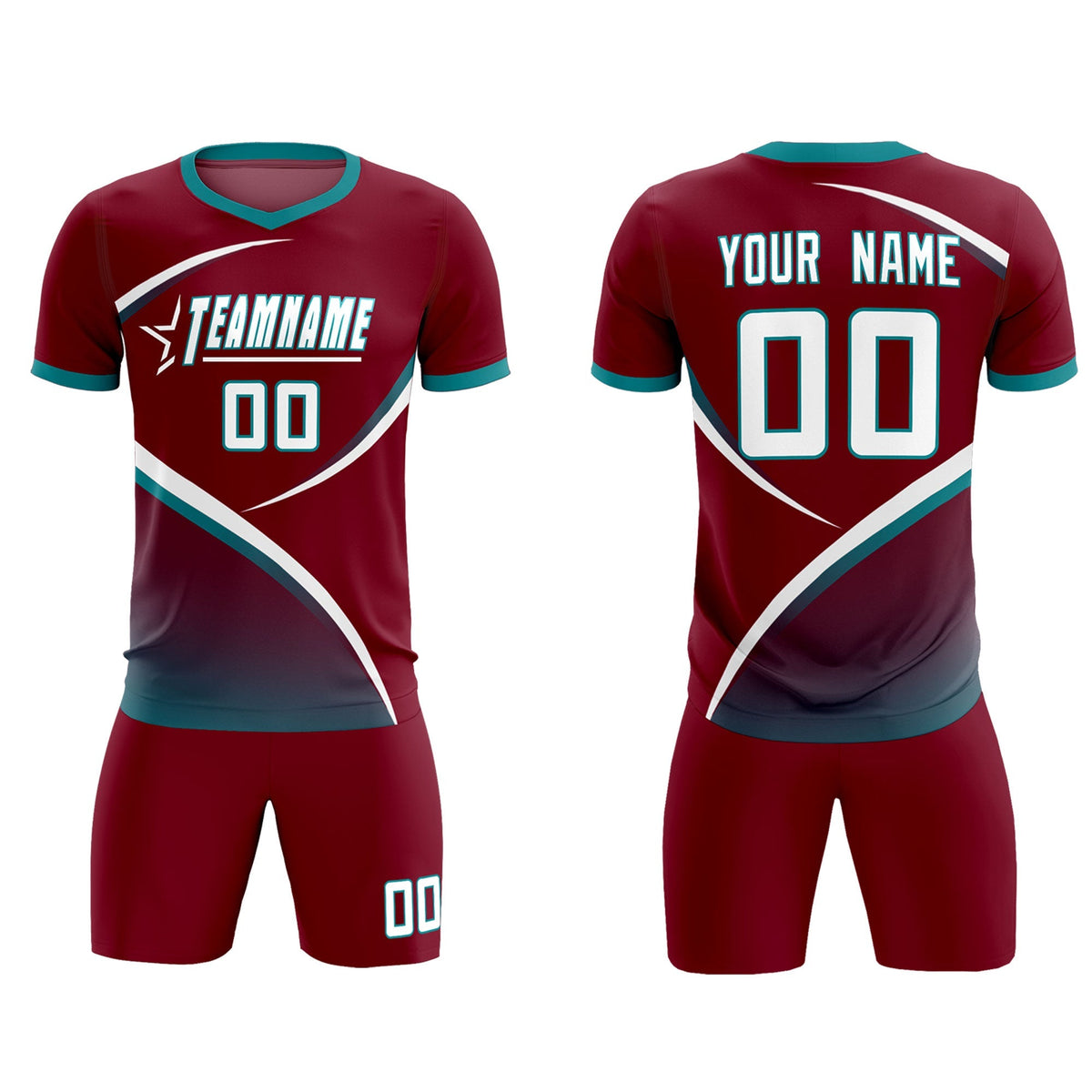 Custom Crimson Aqua Color Block Training Uniform For Men Football Kits Jersey