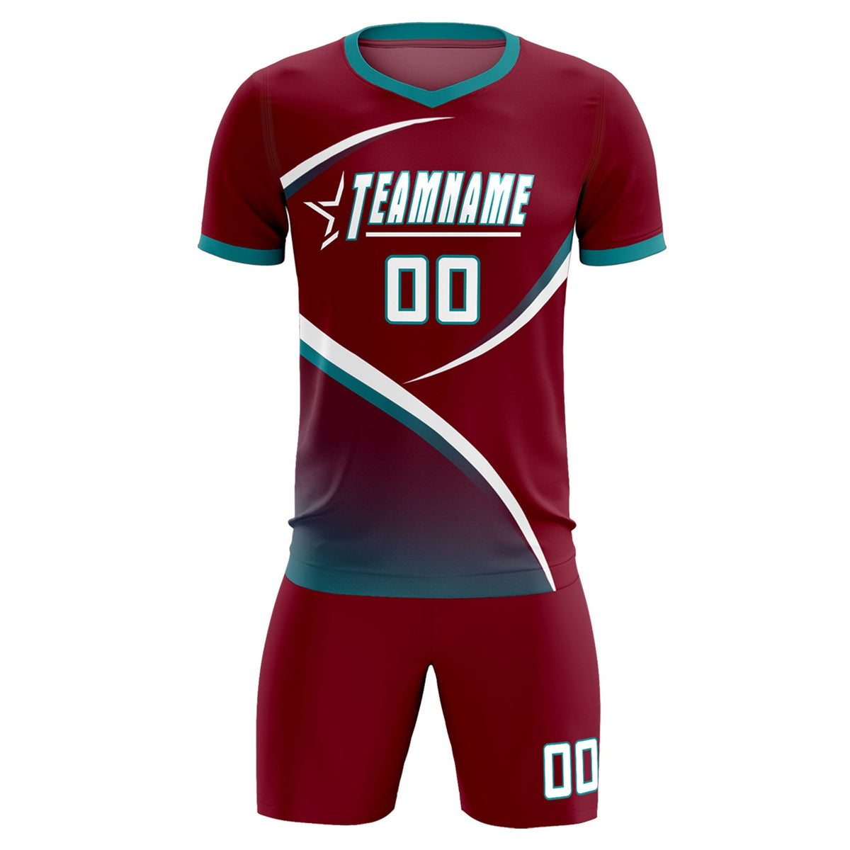 Custom Crimson Aqua Color Block Training Uniform For Men Football Kits Jersey