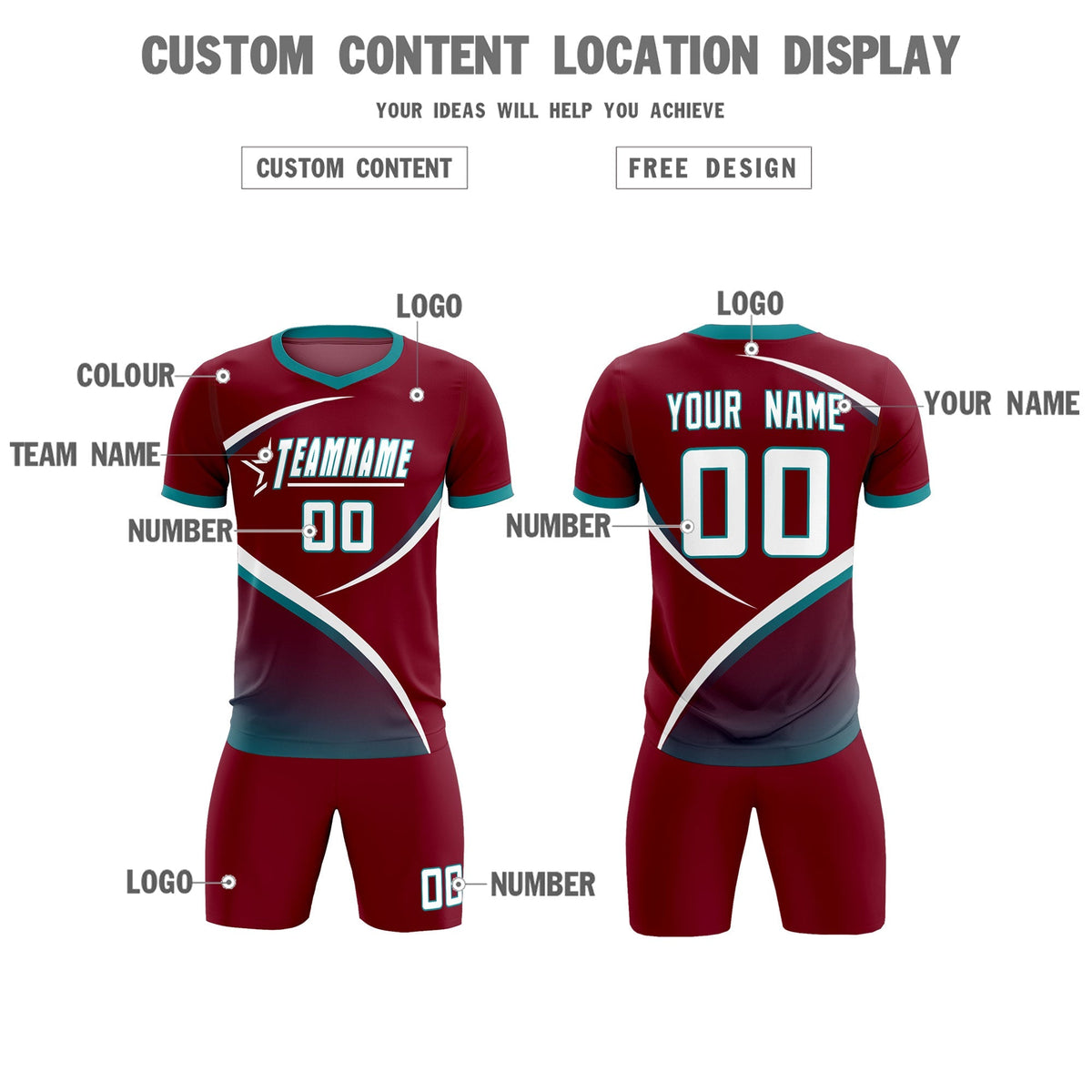 Custom Crimson Aqua Color Block Training Uniform For Men Football Kits Jersey