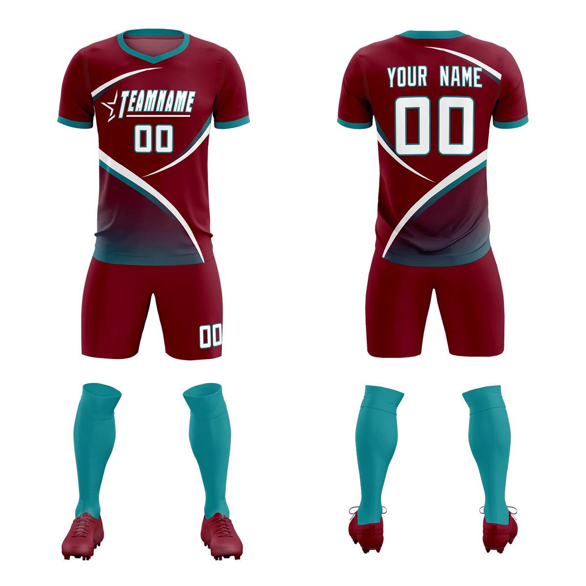 Custom Crimson Aqua Color Block Training Uniform For Men Football Kits Jersey