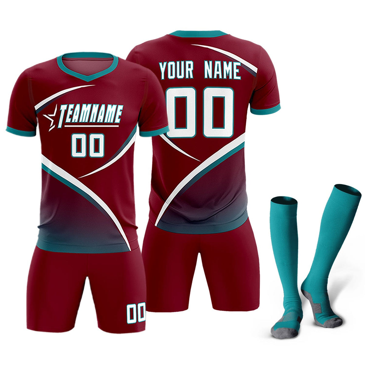 Custom Crimson Aqua Color Block Training Uniform For Men Football Kits Jersey