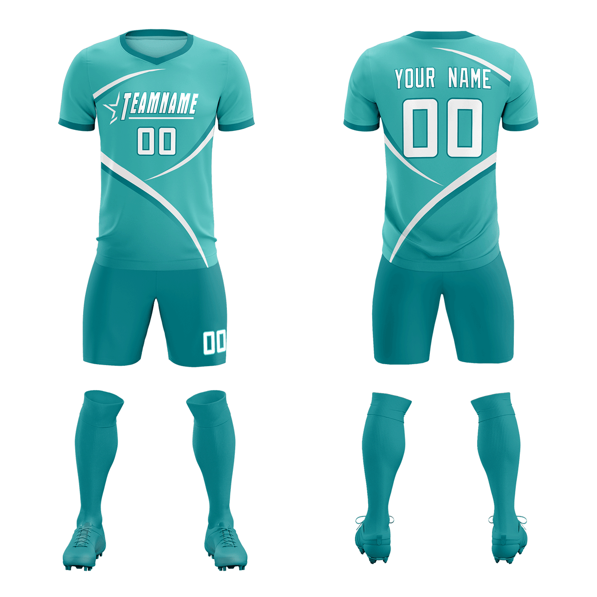 Custom Bright Green Aqua Color Block Training Uniform For Men Football Kits Jersey