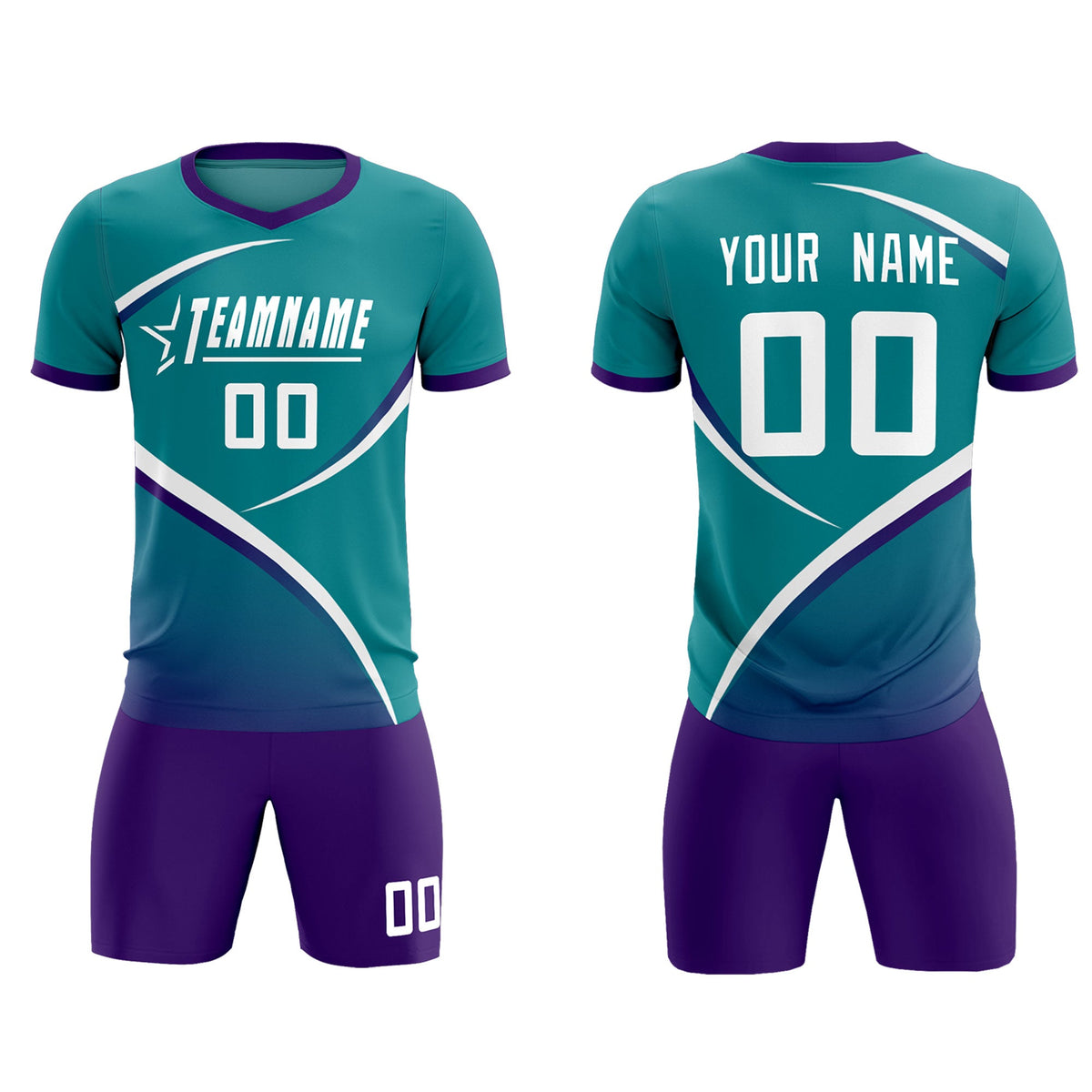 Custom Aqua Purple Color Block Training Uniform For Men Soccer Sets Jersey