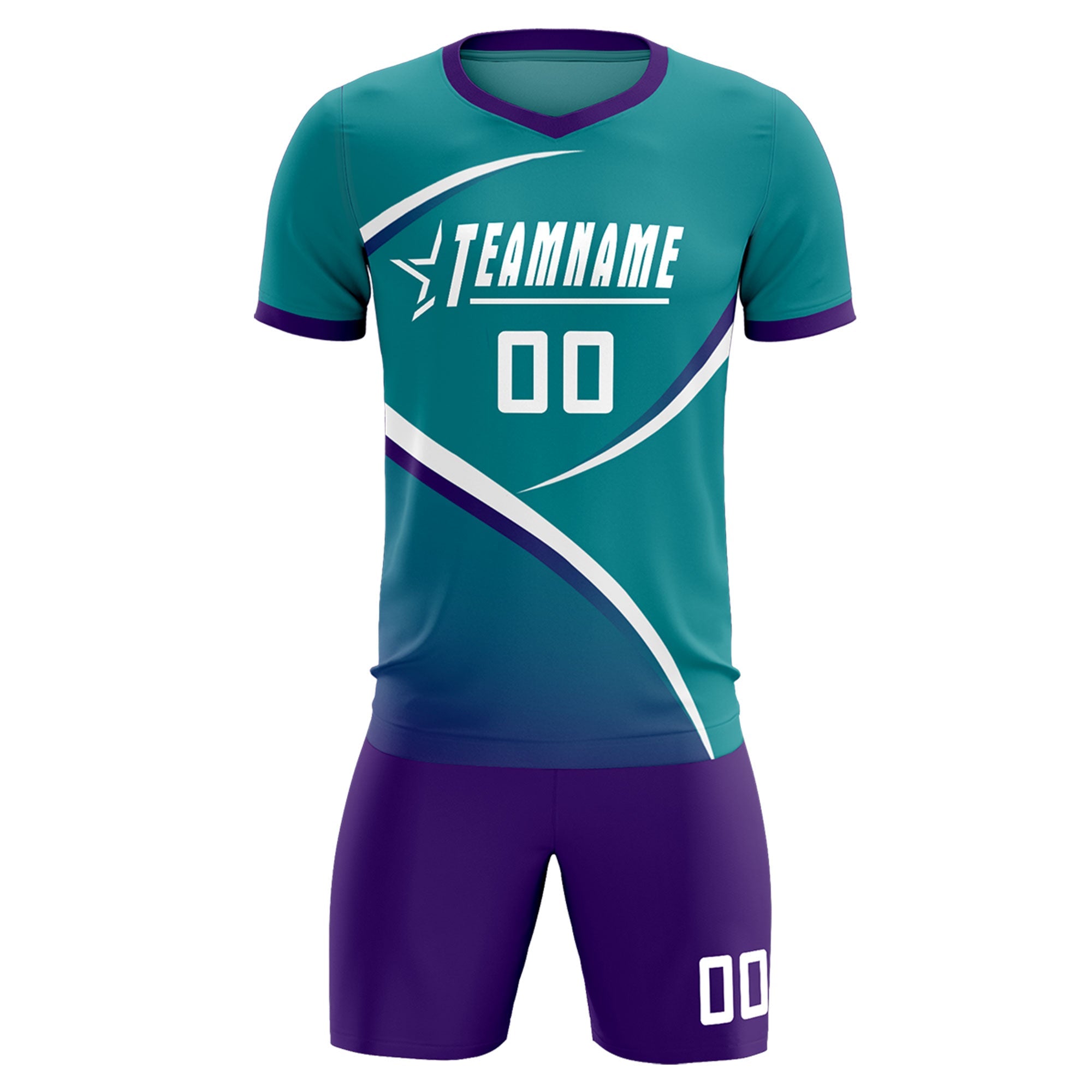 Custom Aqua Purple Color Block Training Uniform For Men Soccer Sets Jersey