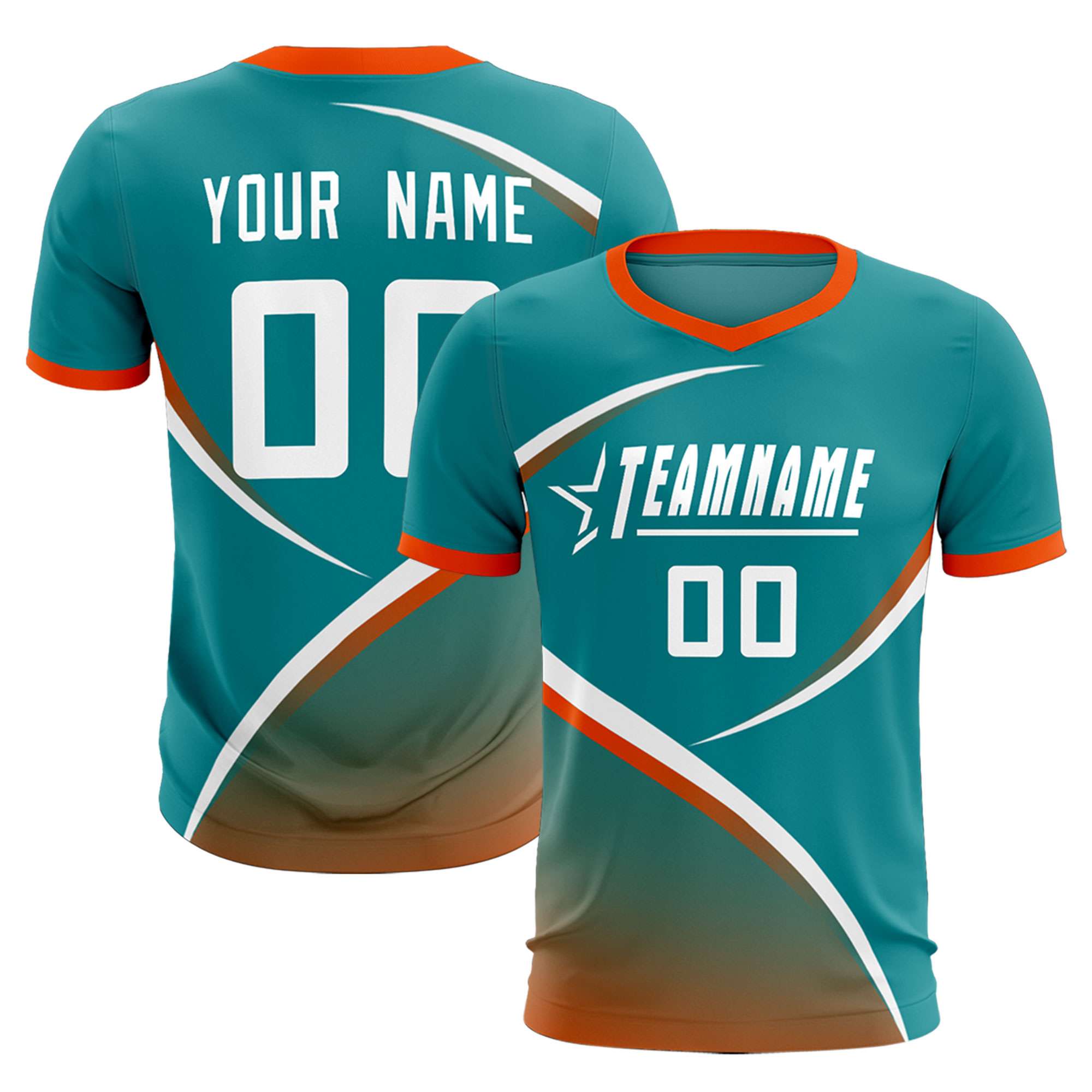 Custom Aqua Orange Color Block Training Uniform For Men Soccer Sets Jersey