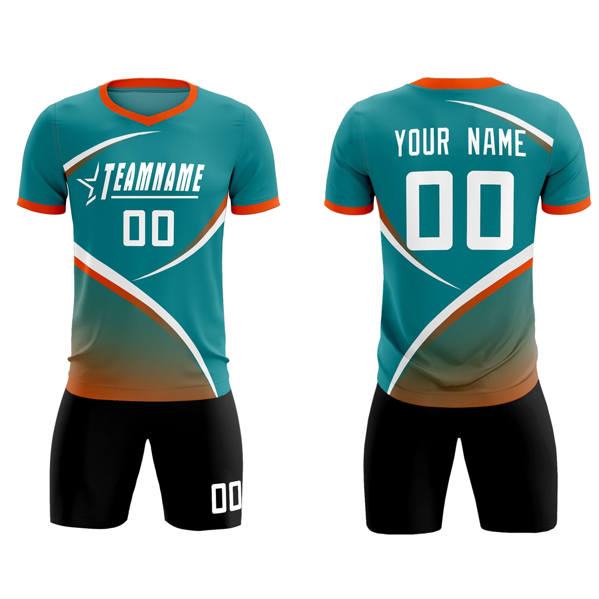 Custom Aqua Orange Color Block Training Uniform For Men Soccer Sets Jersey