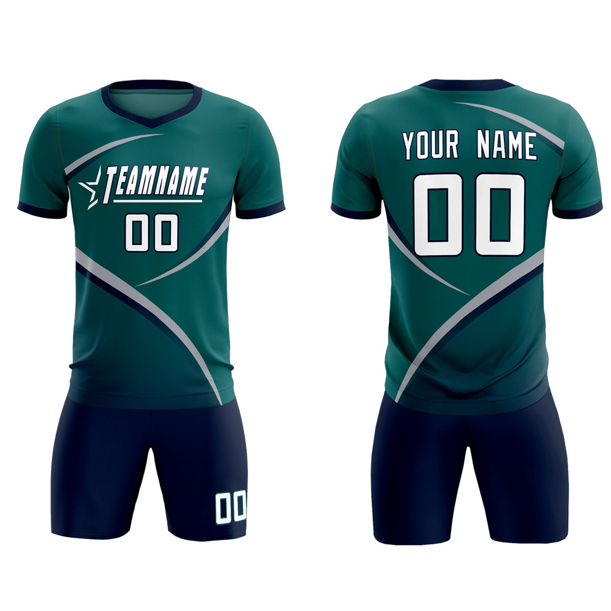 Custom Aqua Navy Color Block Training Uniform For Men Soccer Sets Jersey
