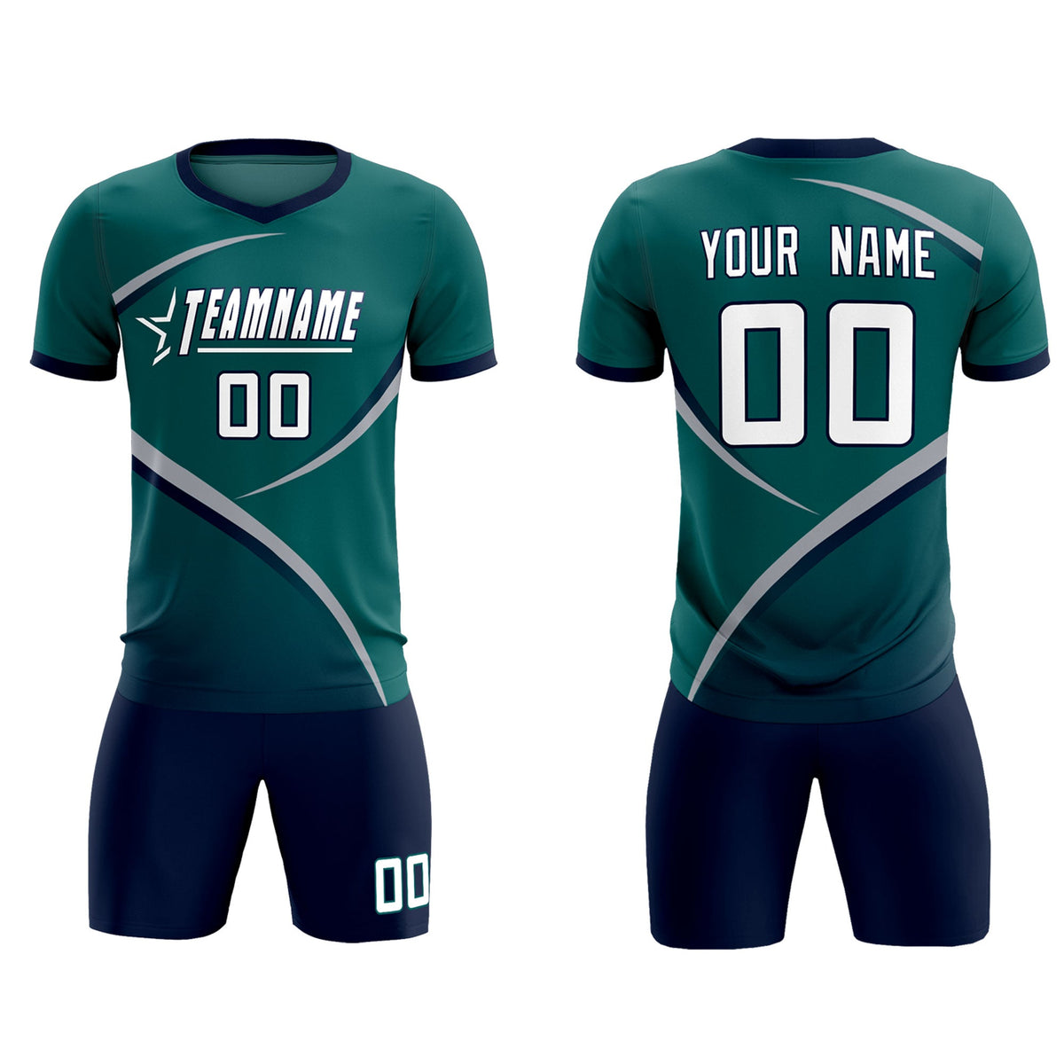 Custom Aqua Navy Color Block Training Uniform For Men Soccer Sets Jersey