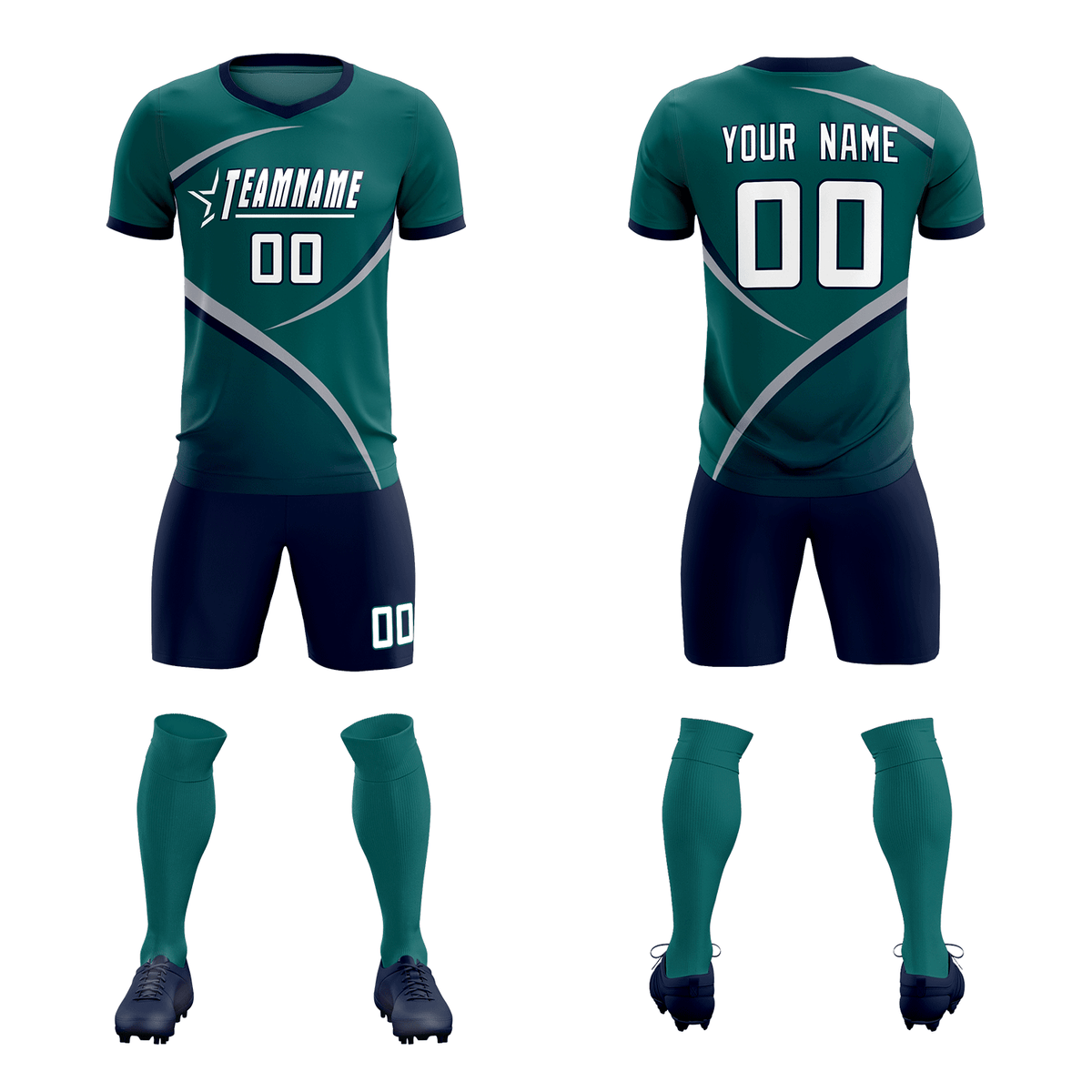 Custom Aqua Navy Color Block Training Uniform For Men Soccer Sets Jersey