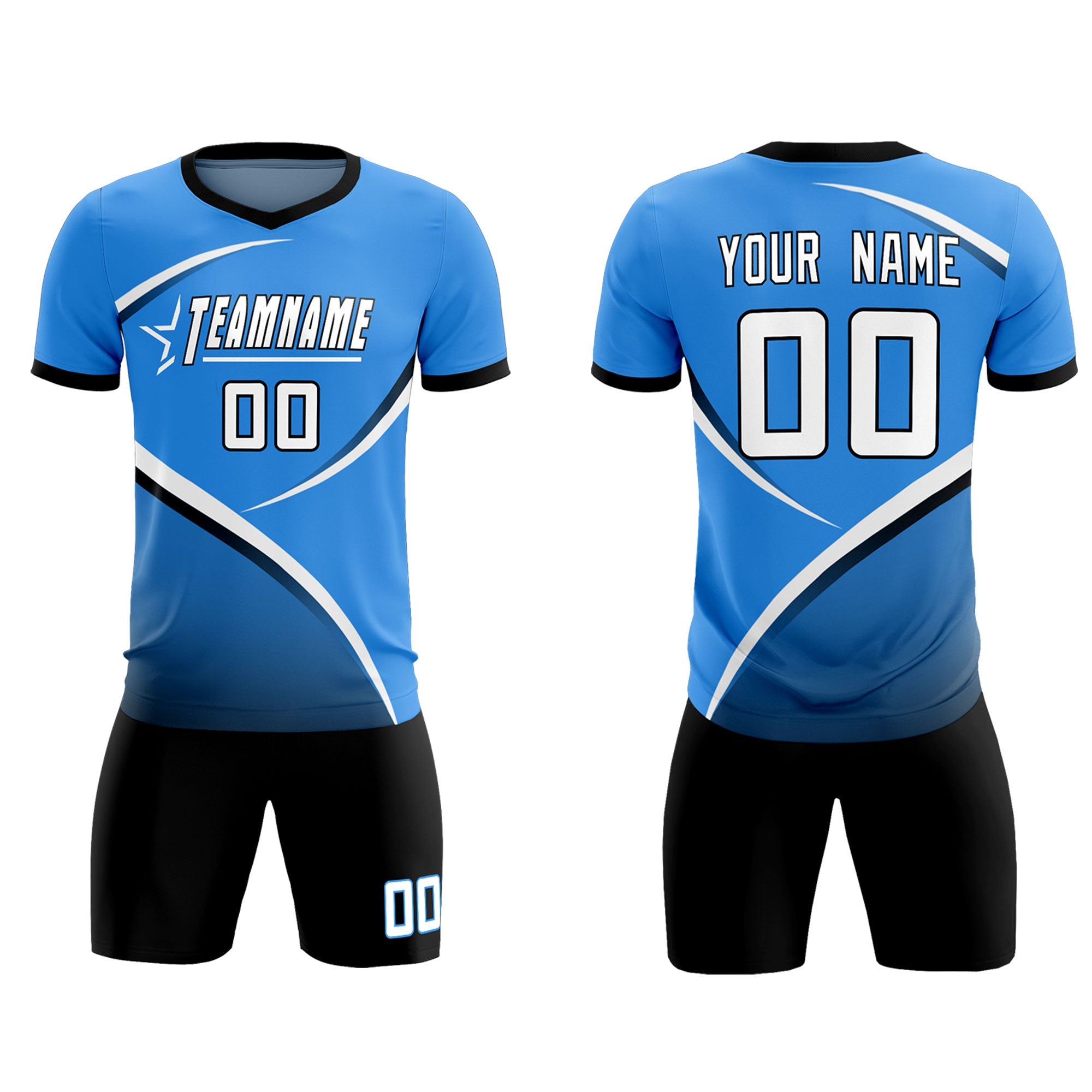 Custom Powder Blue Navy Color Block Training Uniform For Men Soccer Sets Jersey