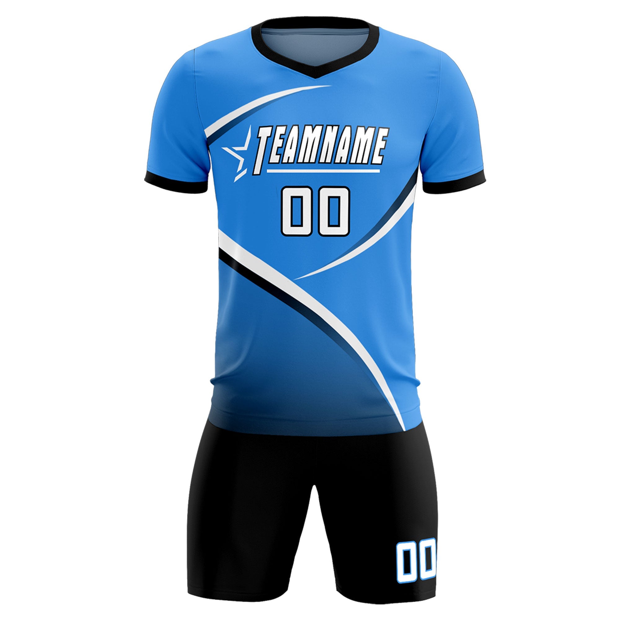 Custom Powder Blue Navy Color Block Training Uniform For Men Soccer Sets Jersey