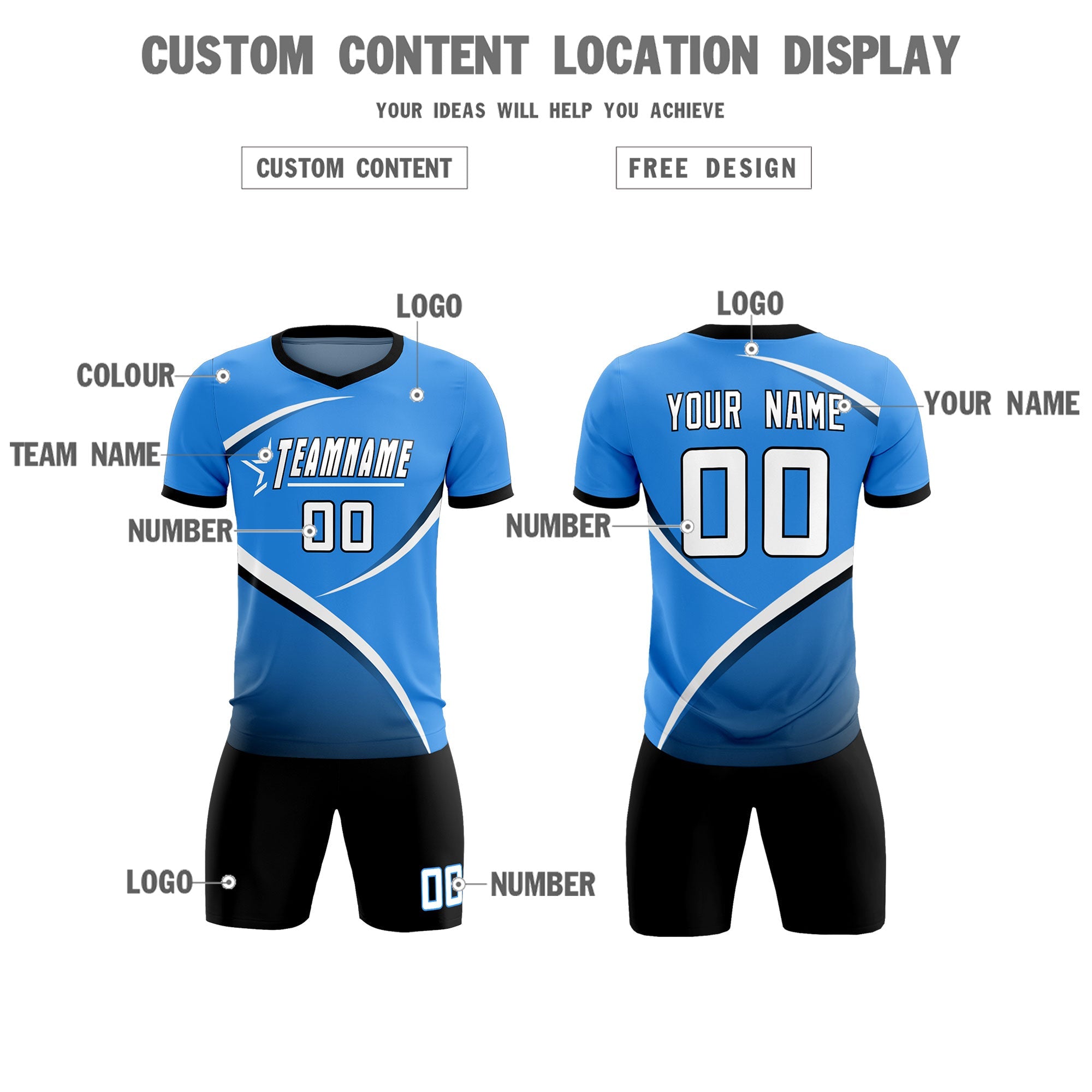 Custom Powder Blue Navy Color Block Training Uniform For Men Soccer Sets Jersey