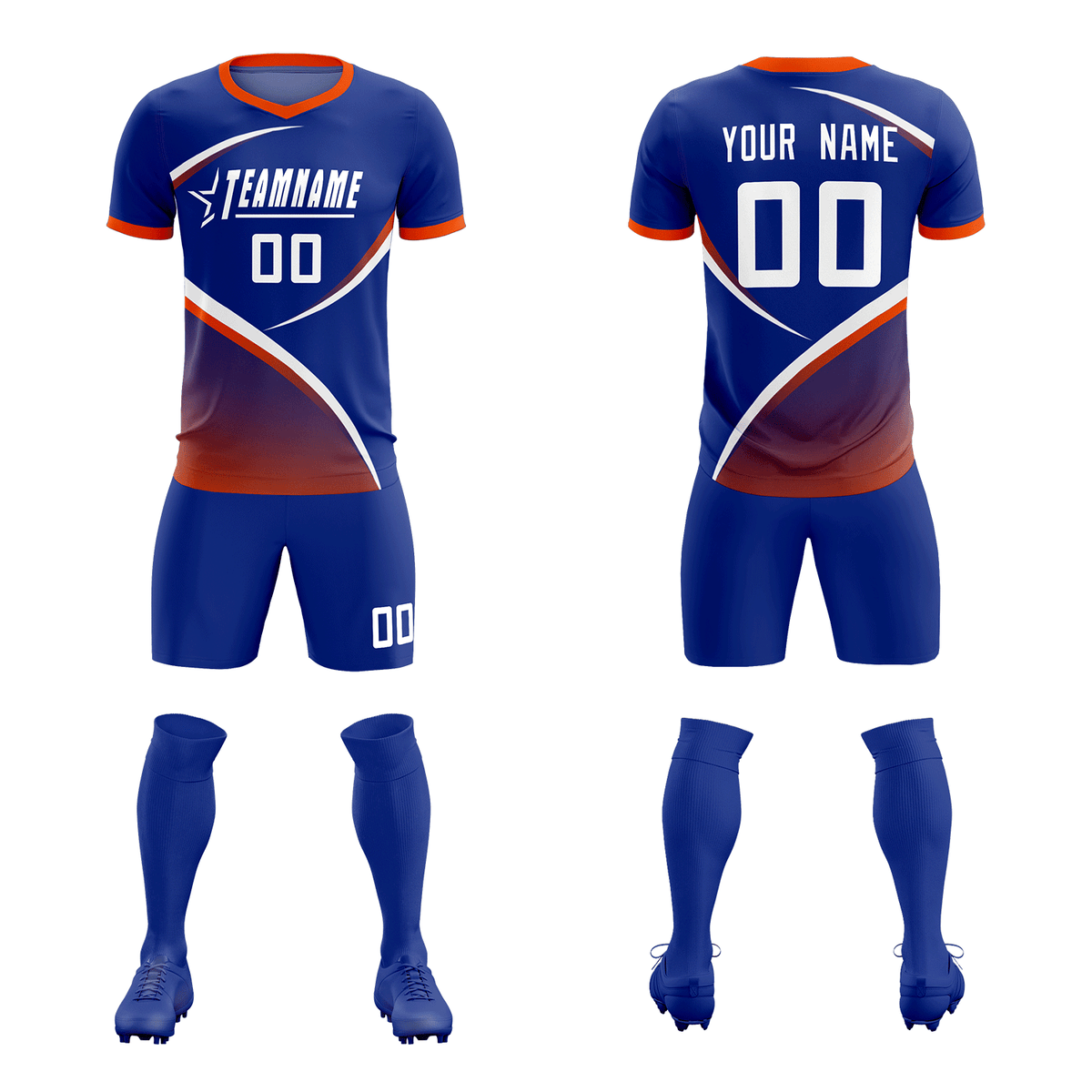 Custom Royal Orange Color Block Training Uniform For Men Soccer Sets Jersey