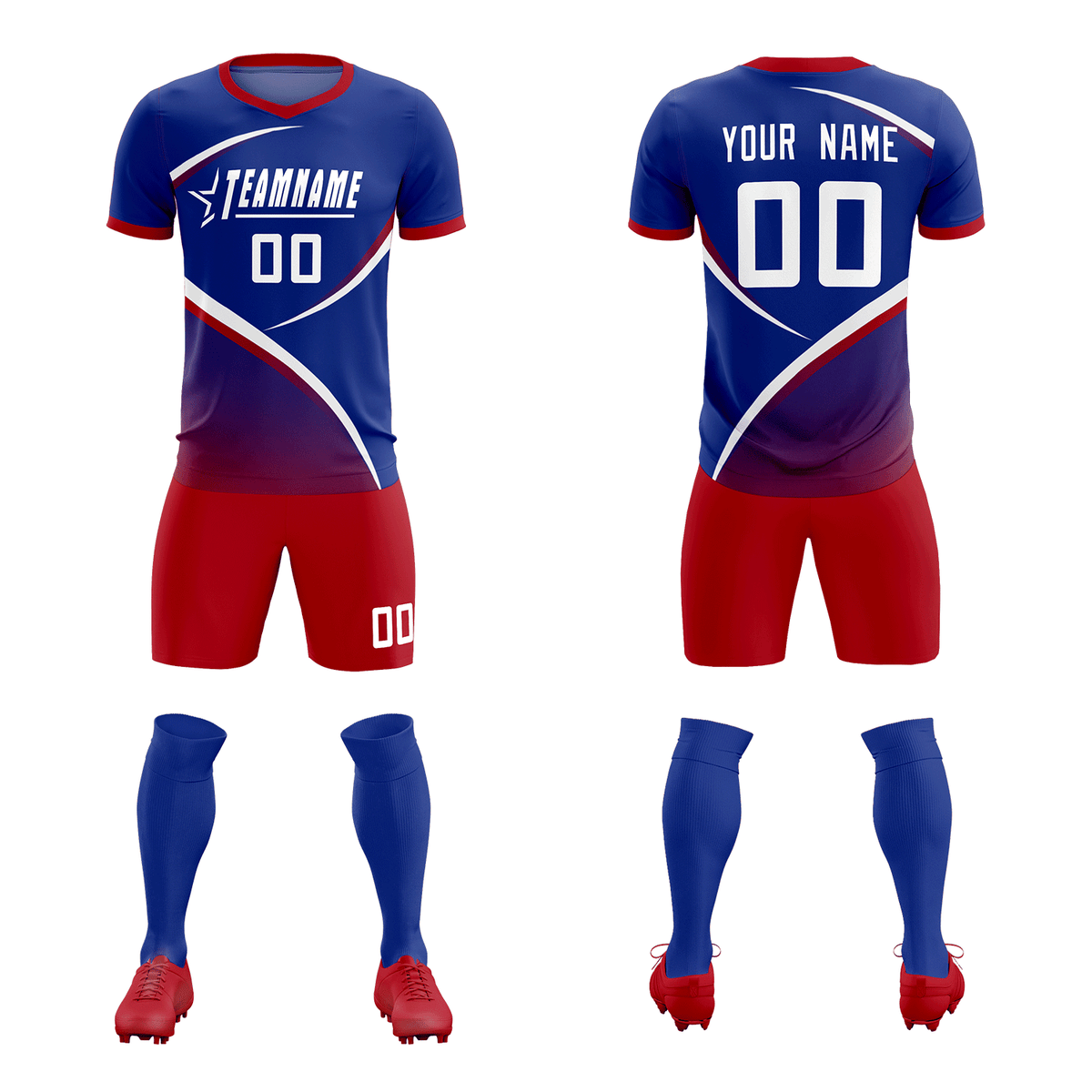 Custom Royal Red Color Block Training Uniform For Men Soccer Sets Jersey