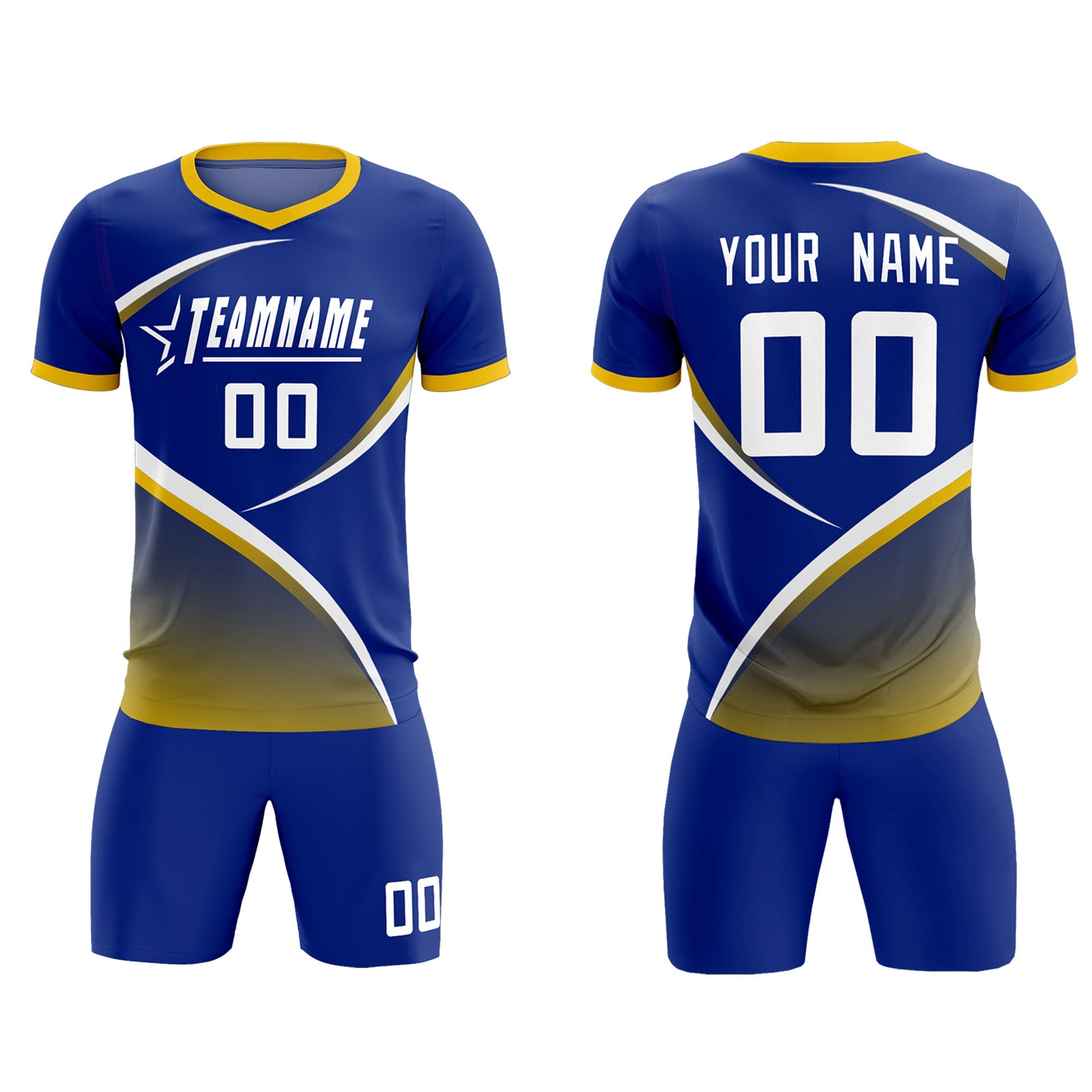 Custom Royal Gold Color Block Training Uniform For Men Soccer Sets Jersey