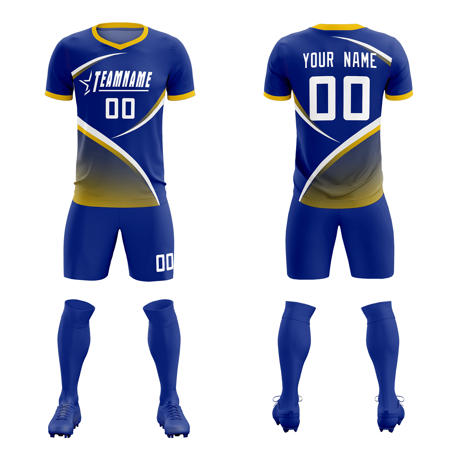 Custom Royal Gold Color Block Training Uniform For Men Soccer Sets Jersey