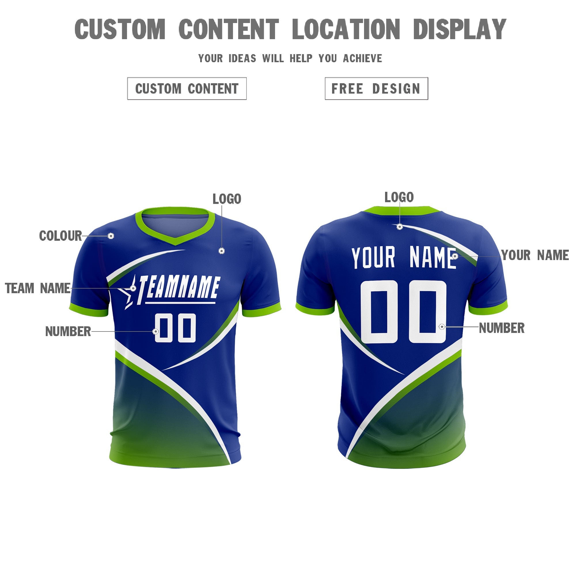 Custom Royal Neon Green Color Block Training Uniform For Men Soccer Sets Jersey