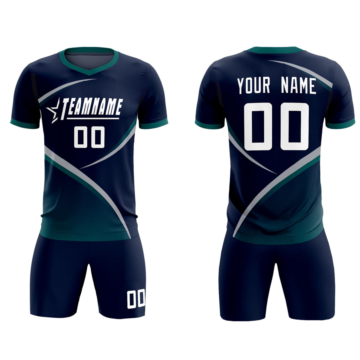 Custom Navy Aqua Color Block Training Uniform For Men Soccer Sets Jersey